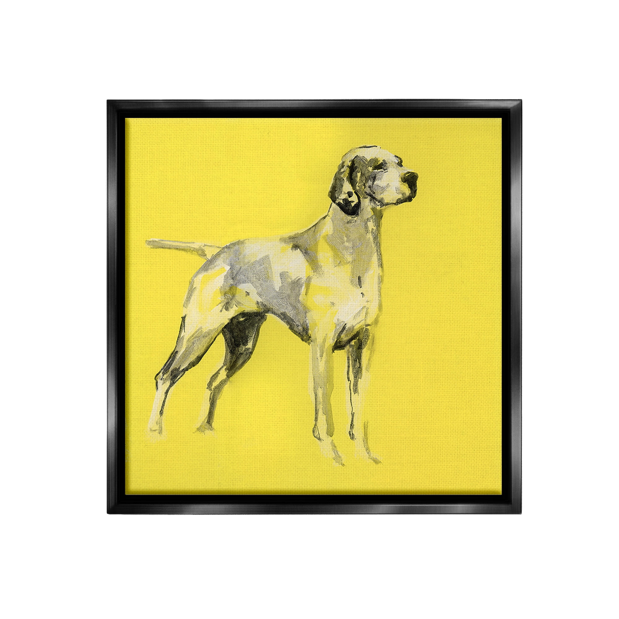 Stupell Industries Modern Dog on Yellow Animals & Insects Painting Black Floater Framed Canvas Art Print Wall Art, 18 x 18