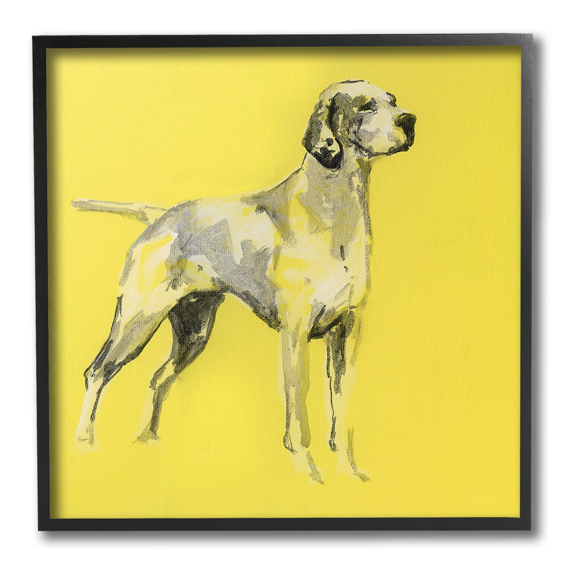 Stupell Industries Modern Dog on Yellow Animals & Insects Painting Black Framed Art Print Wall Art, 12 x 12