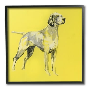 Stupell Industries Modern Dog on Yellow Animals & Insects Painting Black Framed Art Print Wall Art, 12 x 12