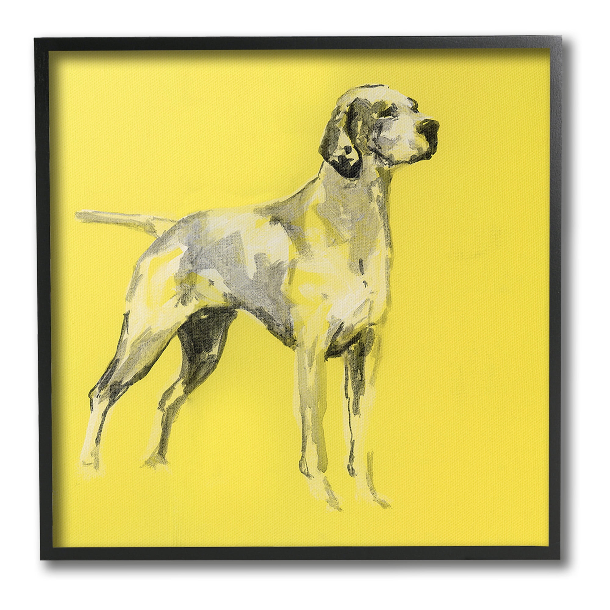 Stupell Industries Modern Dog on Yellow Animals & Insects Painting Black Framed Art Print Wall Art, 24 x 24