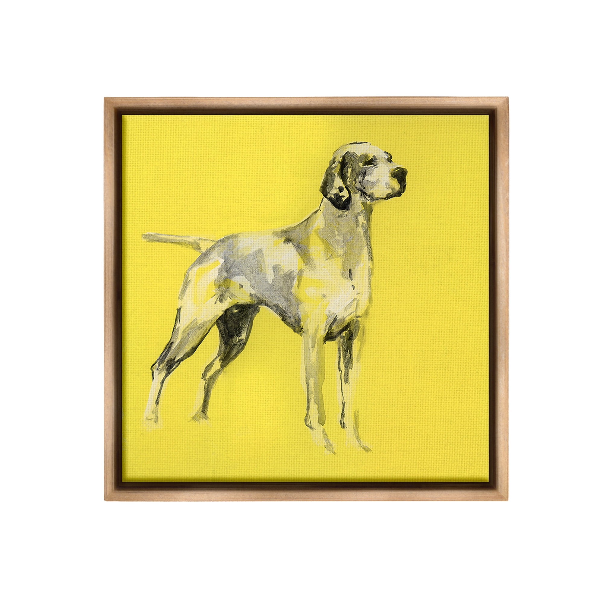 Stupell Industries Modern Dog on Yellow Animals & Insects Painting Brown Floater Framed Canvas Art Print Wall Art, 18 x 18