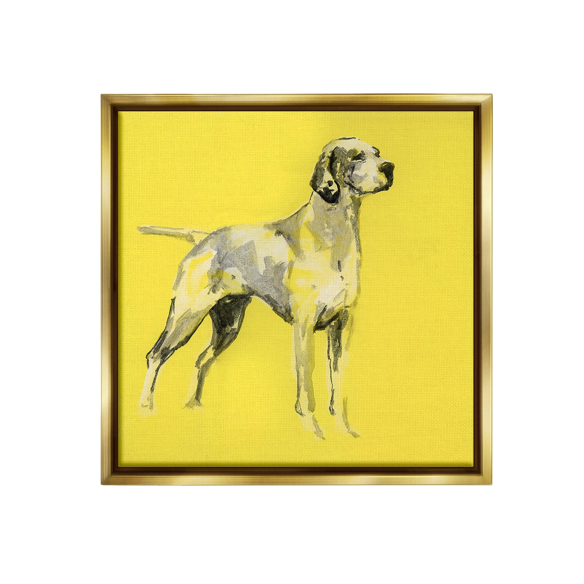 Stupell Industries Modern Dog on Yellow Animals & Insects Painting Gold Floater Framed Canvas Art Print Wall Art, 18 x 18