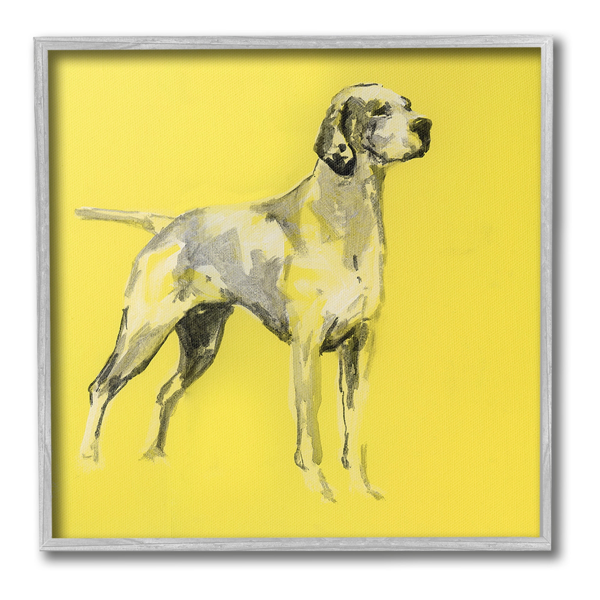 Stupell Industries Modern Dog on Yellow Animals & Insects Painting Gray Framed Art Print Wall Art, 24 x 24