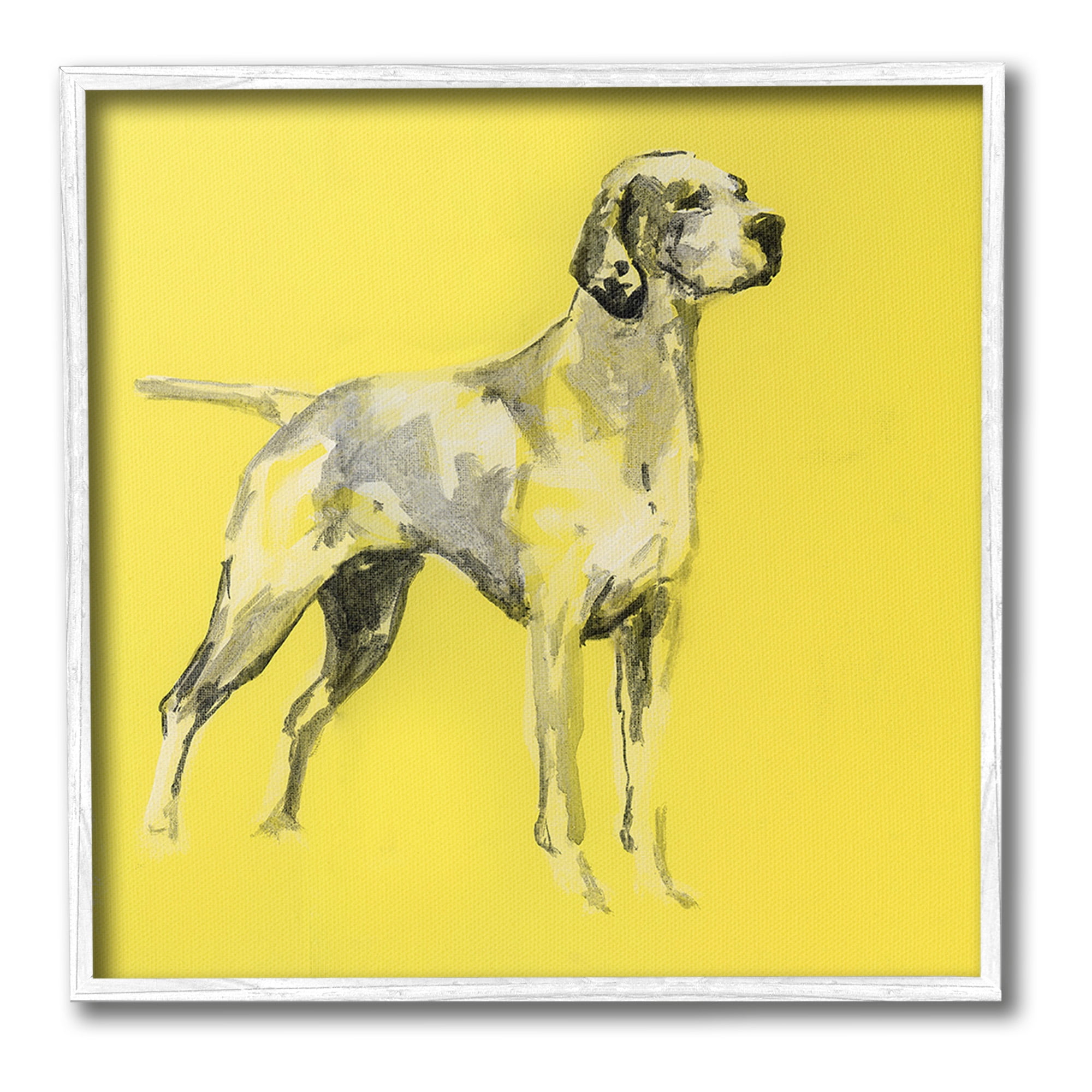 Stupell Industries Modern Dog on Yellow Animals & Insects Painting White Framed Art Print Wall Art, 24 x 24