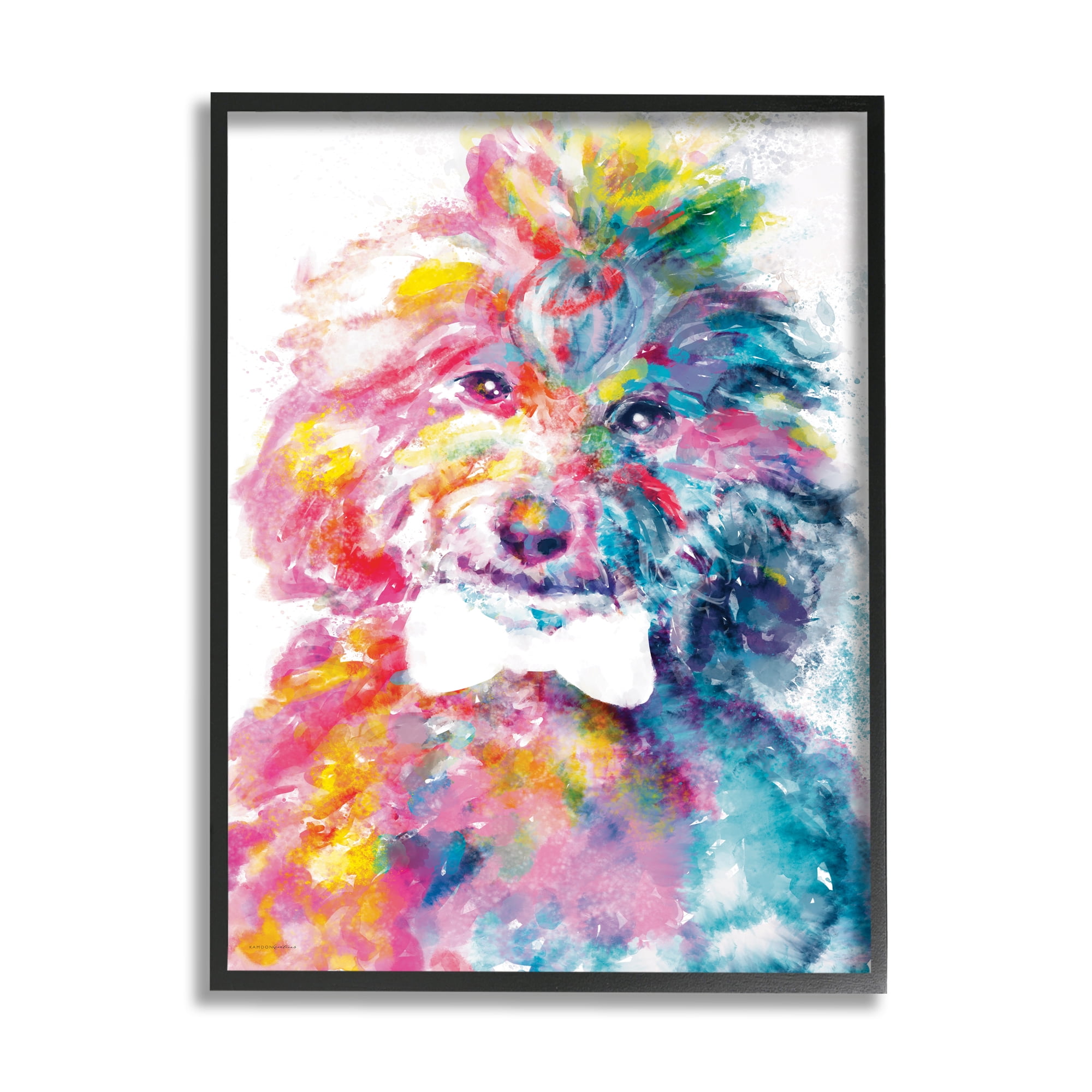 Stupell Industries Modern Dog with Bowtie Animals & Insects Painting Black Framed Art Print Wall Art, 24 x 30