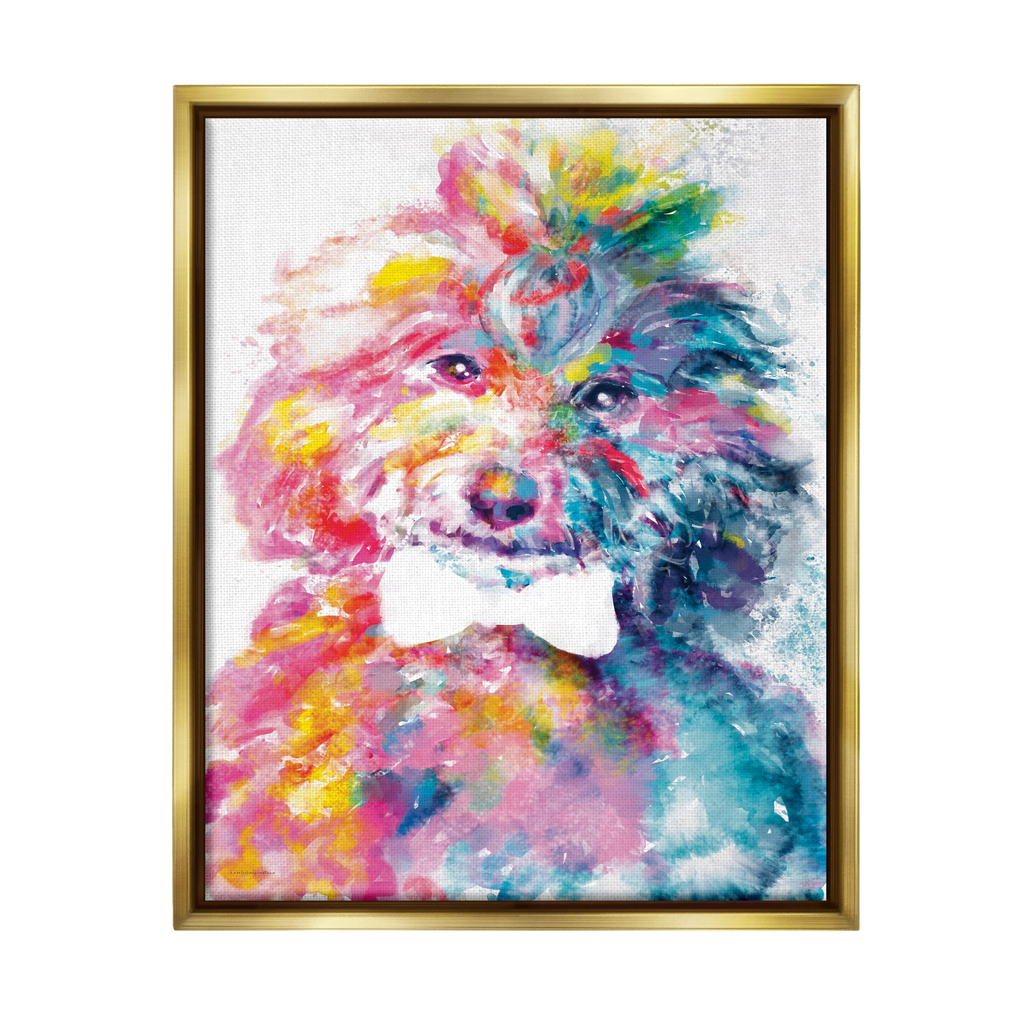 Stupell Industries Modern Dog with Bowtie Animals & Insects Painting Gold Floater Framed Art Print Wall Art, 17 x 21