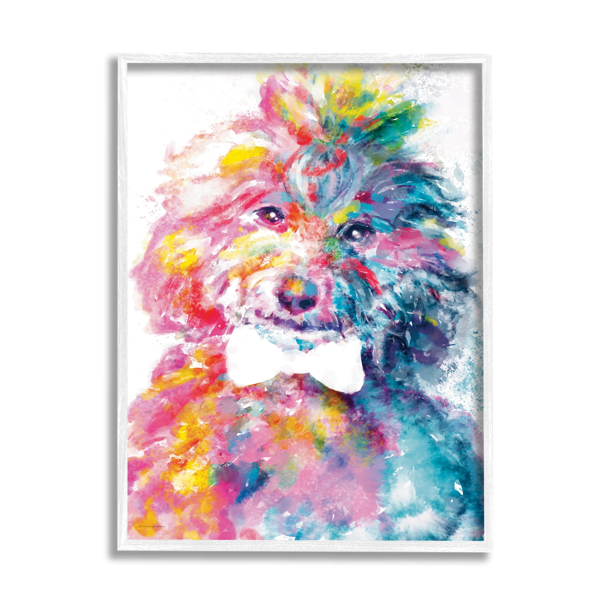 Stupell Industries Modern Dog with Bowtie Animals & Insects Painting White Framed Art Print Wall Art, 11 x 14