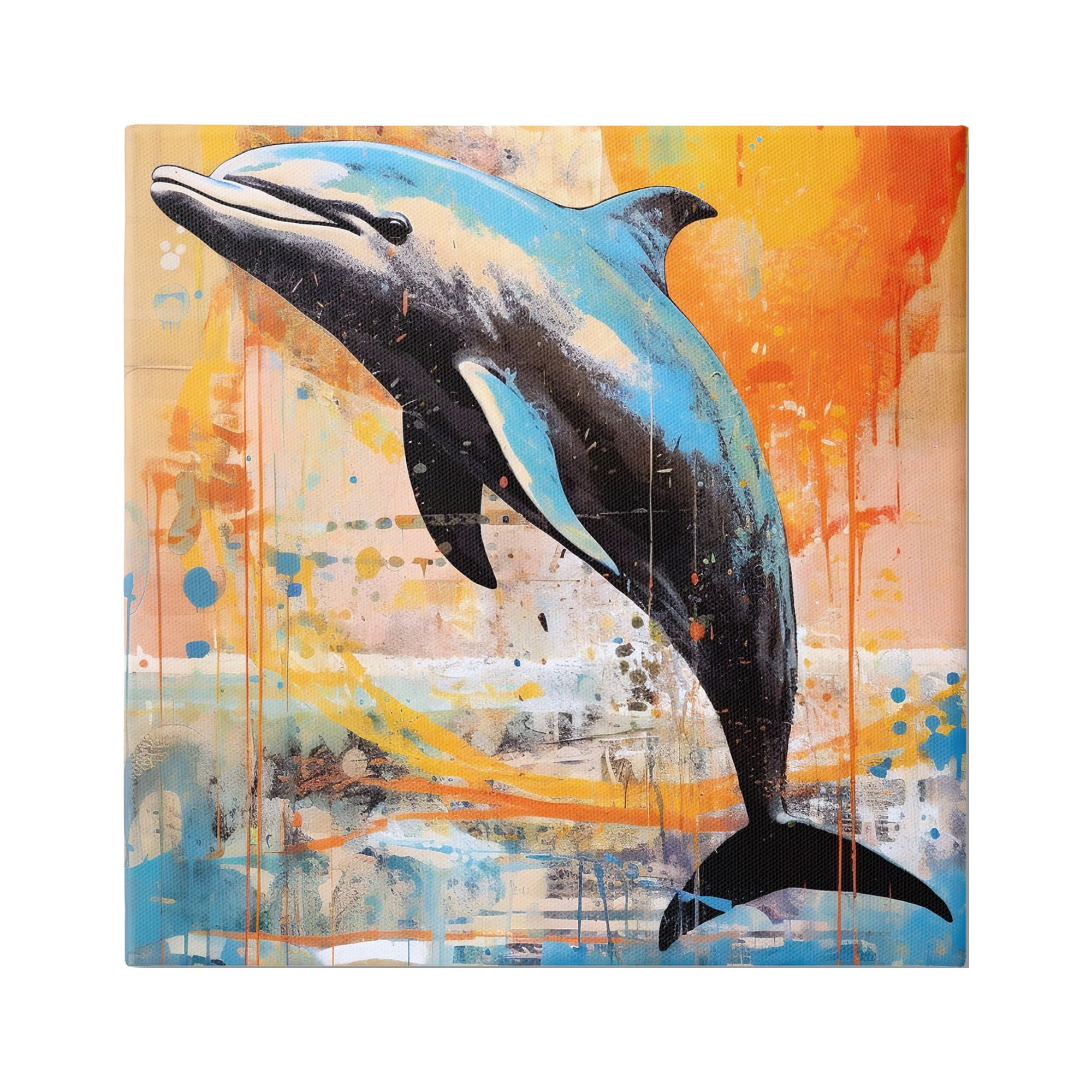 Stupell Industries Modern Dolphin Collage Animals & Insects Painting Gallery Wrapped Canvas Art Print Wall Art, 30 x 30