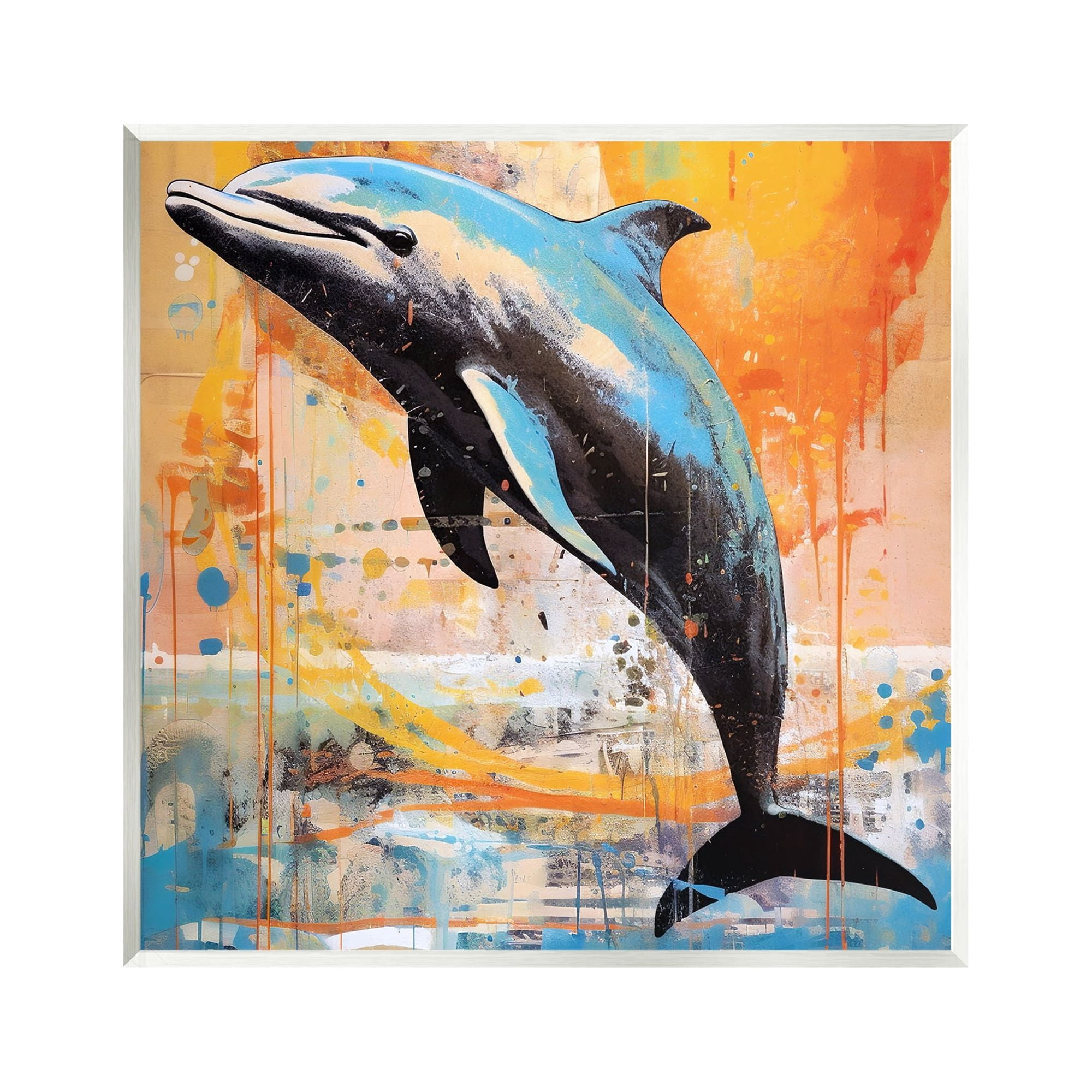 Stupell Industries Modern Dolphin Collage Animals & Insects Painting Unframed Art Print Wall Art, 12 x 12
