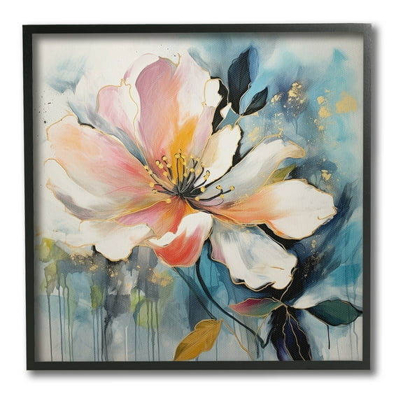 Stupell Industries Modern Drip Blossom Botanical & Floral Painting Black Framed Art Print Wall Art, 12 x 12