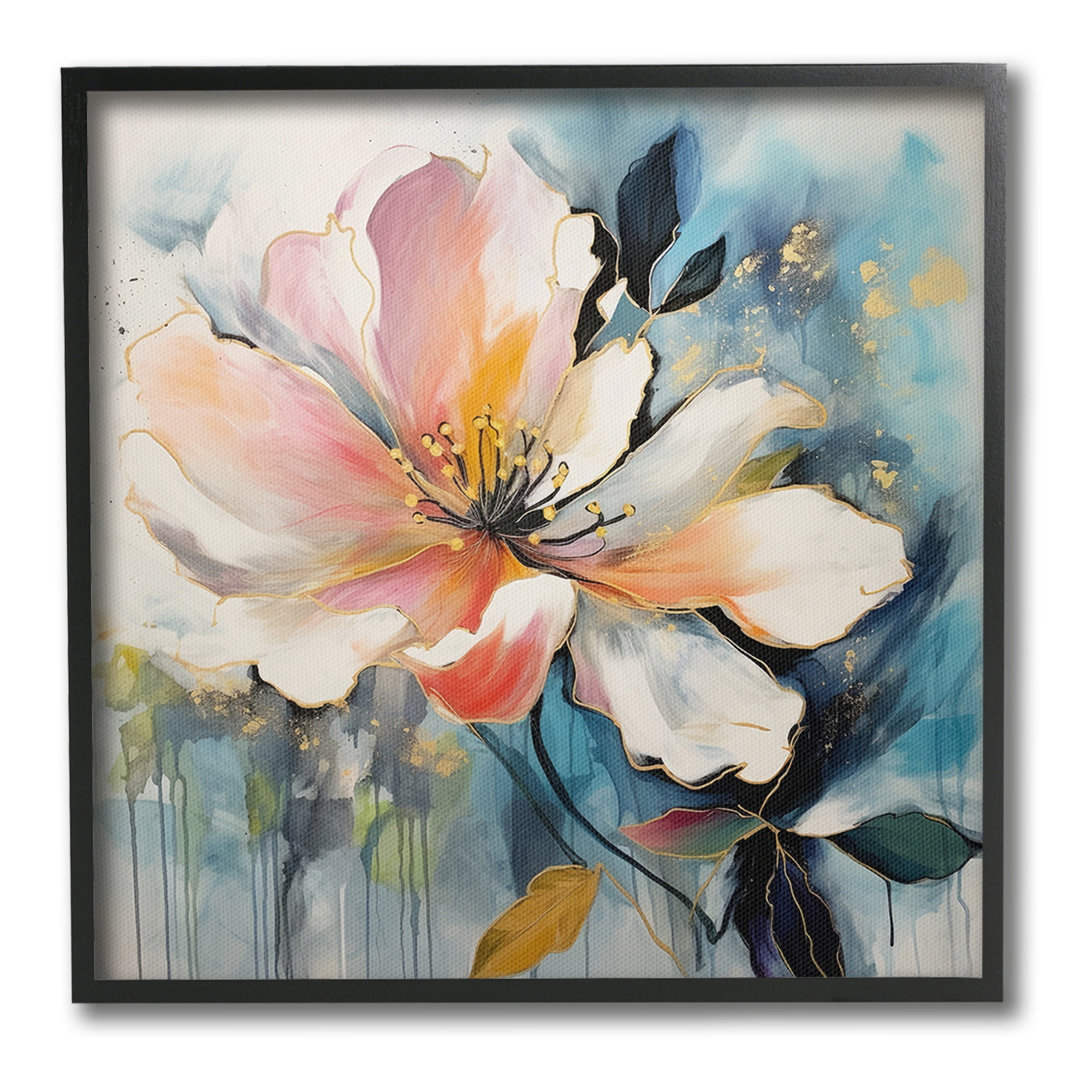 Stupell Industries Modern Drip Blossom Botanical & Floral Painting Black Framed Art Print Wall Art, 17 x 17