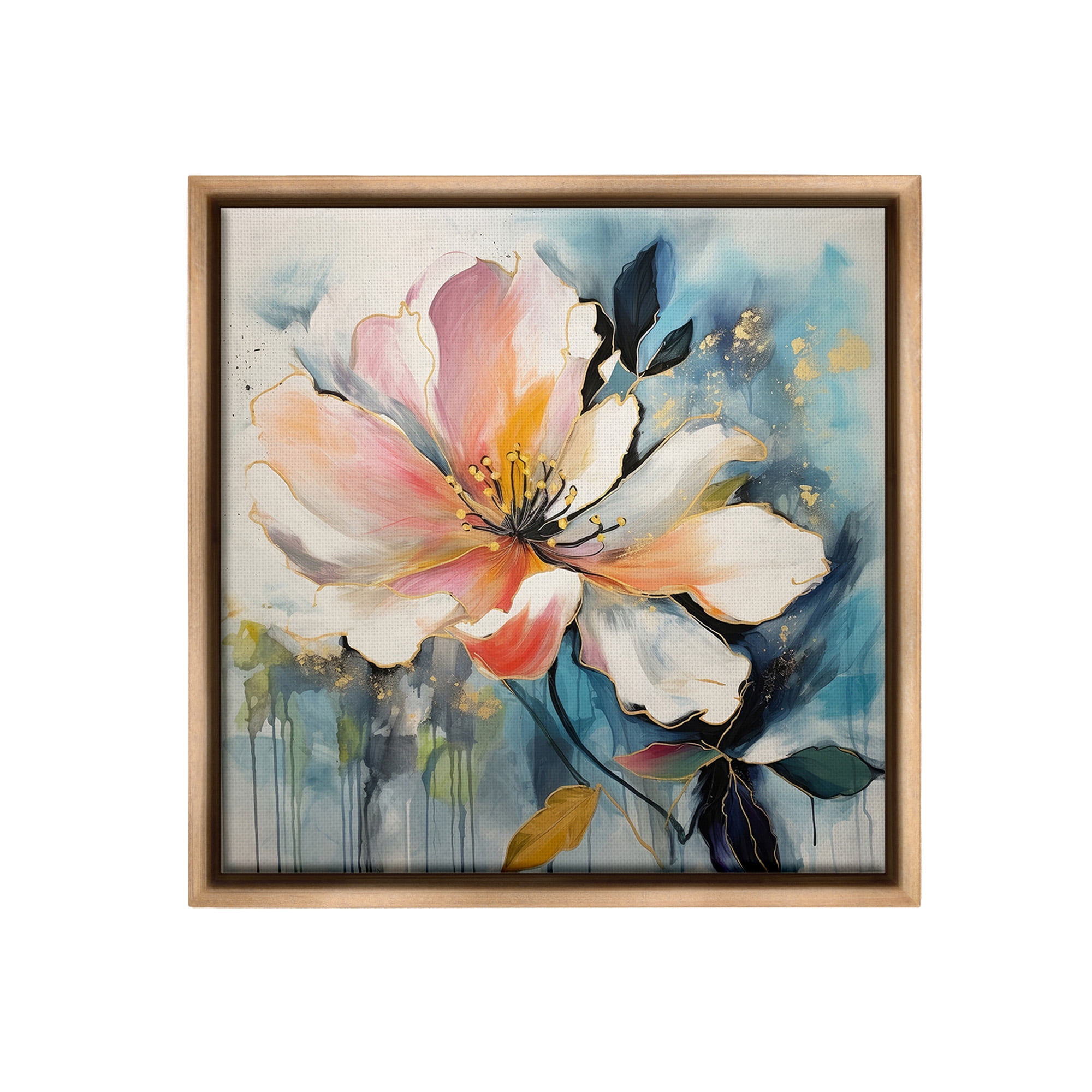 Stupell Industries Modern Drip Blossom Botanical & Floral Painting Brown Floater Framed Canvas Art Print Wall Art, 25 x 25