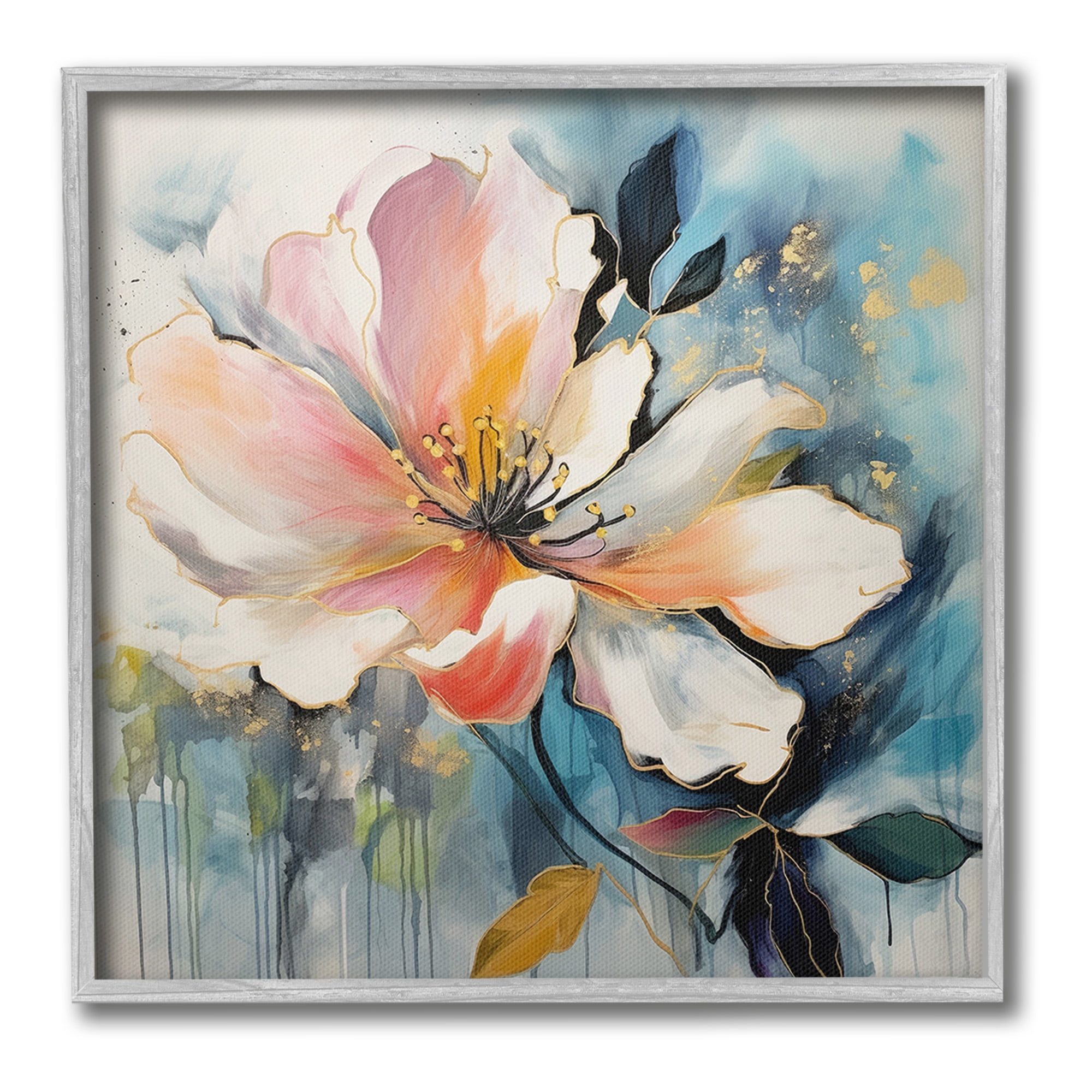Stupell Industries Modern Drip Blossom Botanical & Floral Painting Gray Framed Art Print Wall Art, 12 x 12