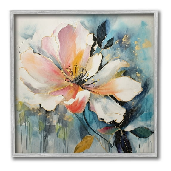 Stupell Industries Modern Drip Blossom Botanical & Floral Painting Gray Framed Art Print Wall Art, 17 x 17