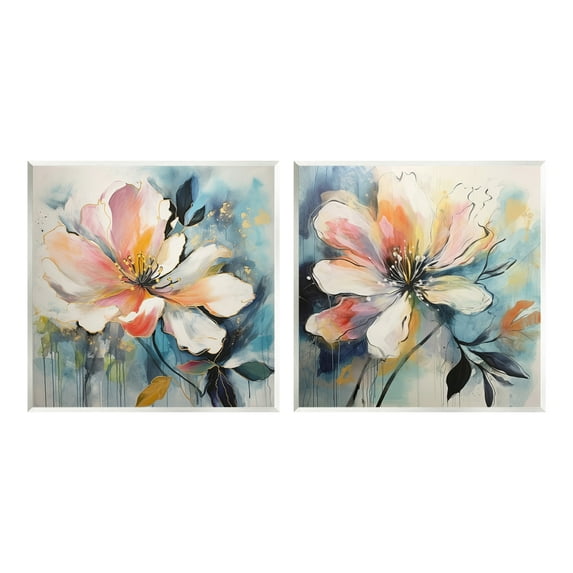 Stupell Industries Modern Dripping Blooms Botanical & Floral Painting Unframed Art Print Wall Art, 12 x 12, Set of 2