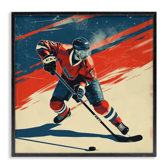 Stupell Industries Modern Dynamic Hockey Moment Black Framed Giclee Art, 24 x 24, by Lazar Studio