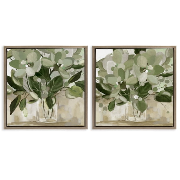 Stupell Industries Modern Earth Tone Bouquets Abstract Painting Brown Floater Framed Canvas Art Print Wall Art, 25 x 25, Set of 2