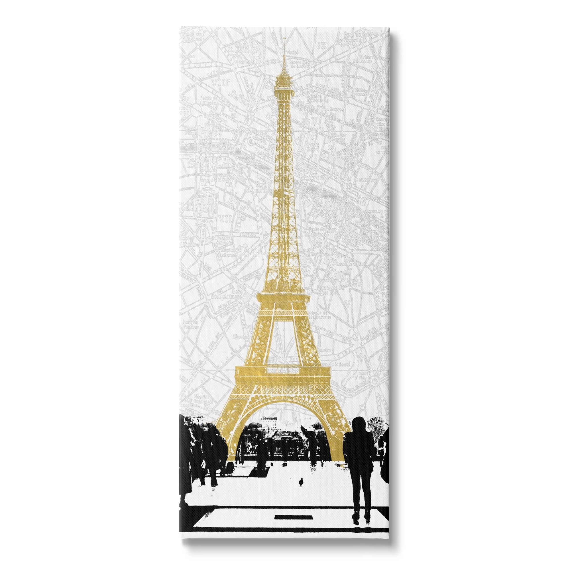 Modern Gold and Black Eiffel Tower Canvas Print, 13" x 30"