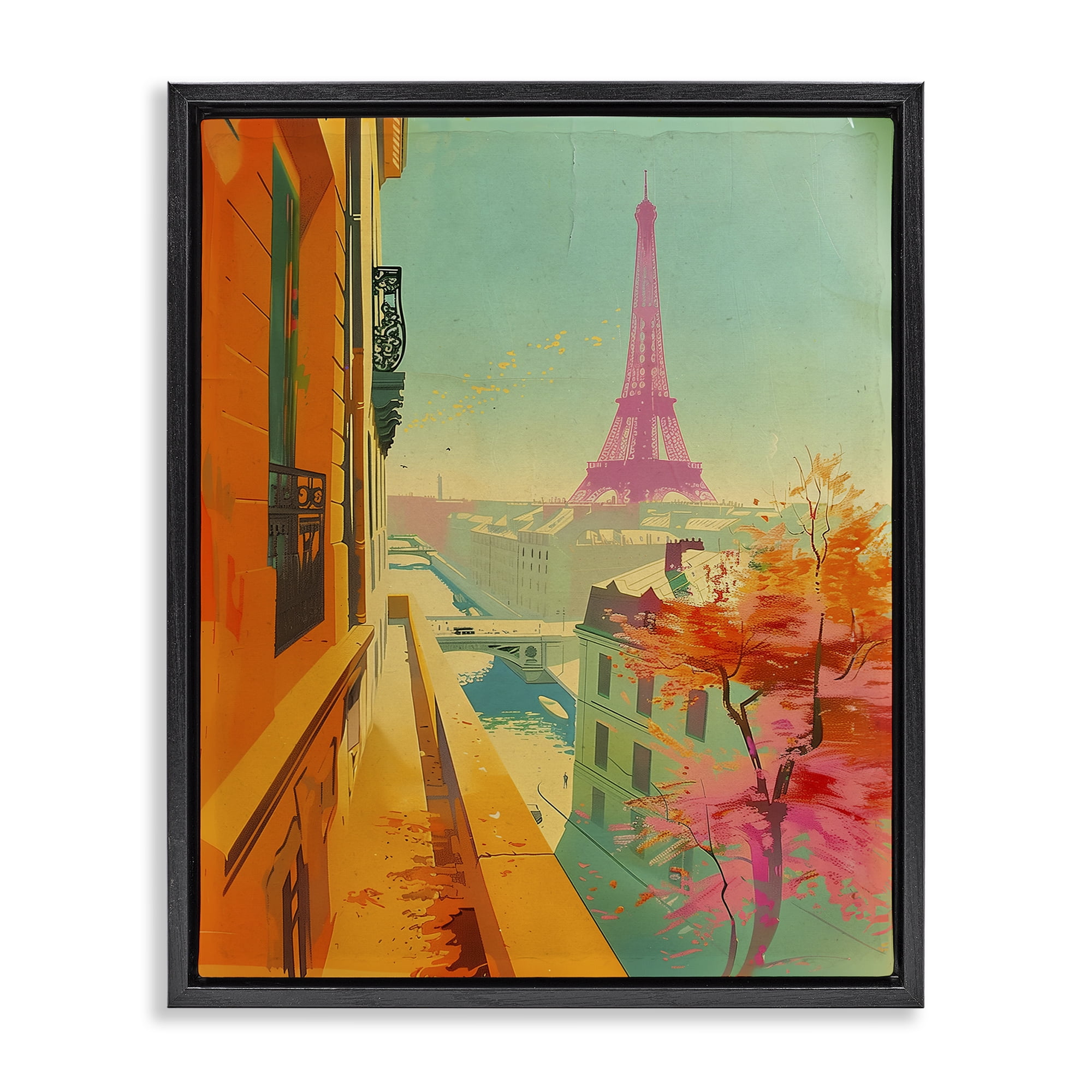 Stupell Industries Modern Eiffel Tower Town & City Painting Black Floater Framed Art Print Wall Art, 25 x 31