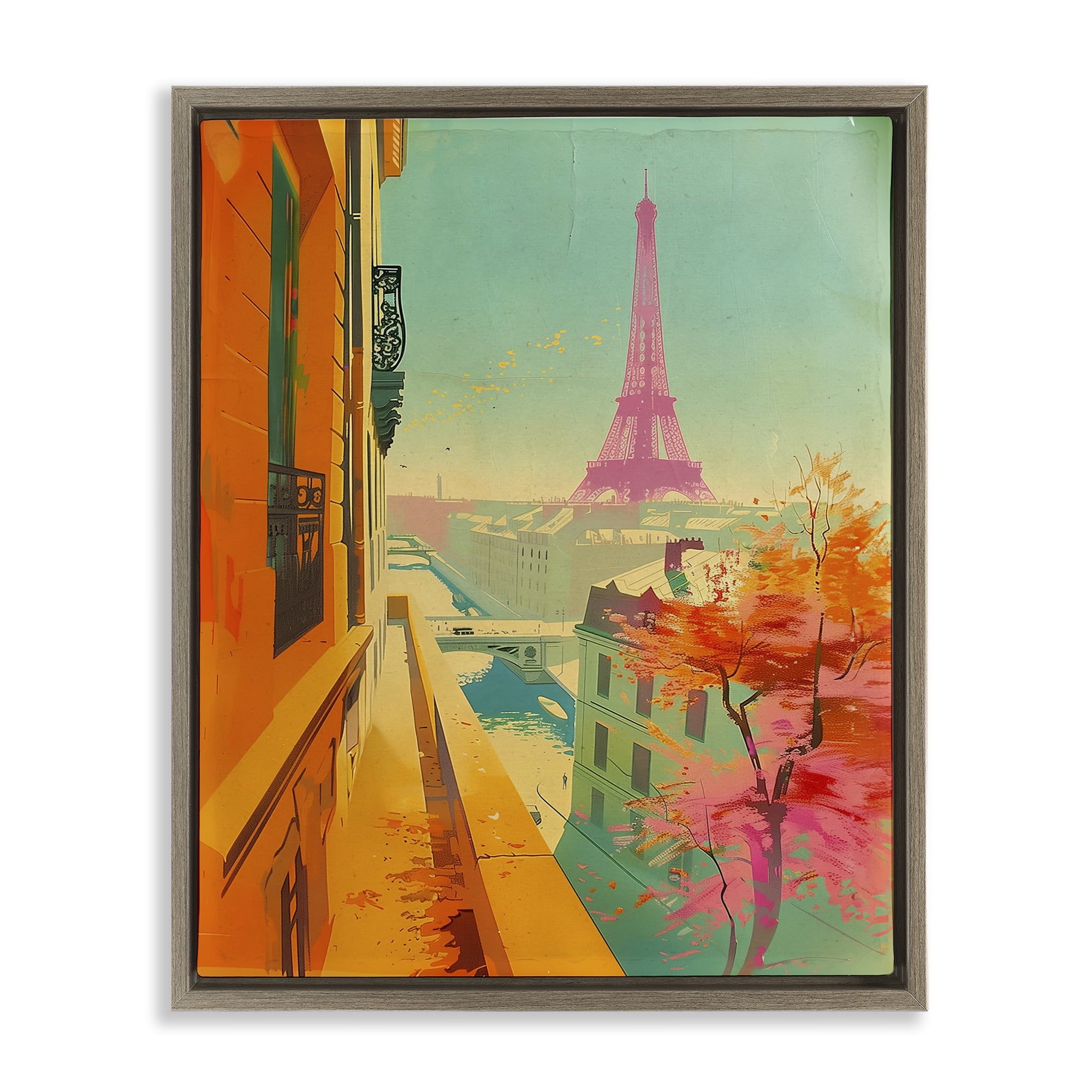 Stupell Industries Modern Eiffel Tower Town & City Painting Brown Floater Framed Art Print Wall Art, 17 x 21