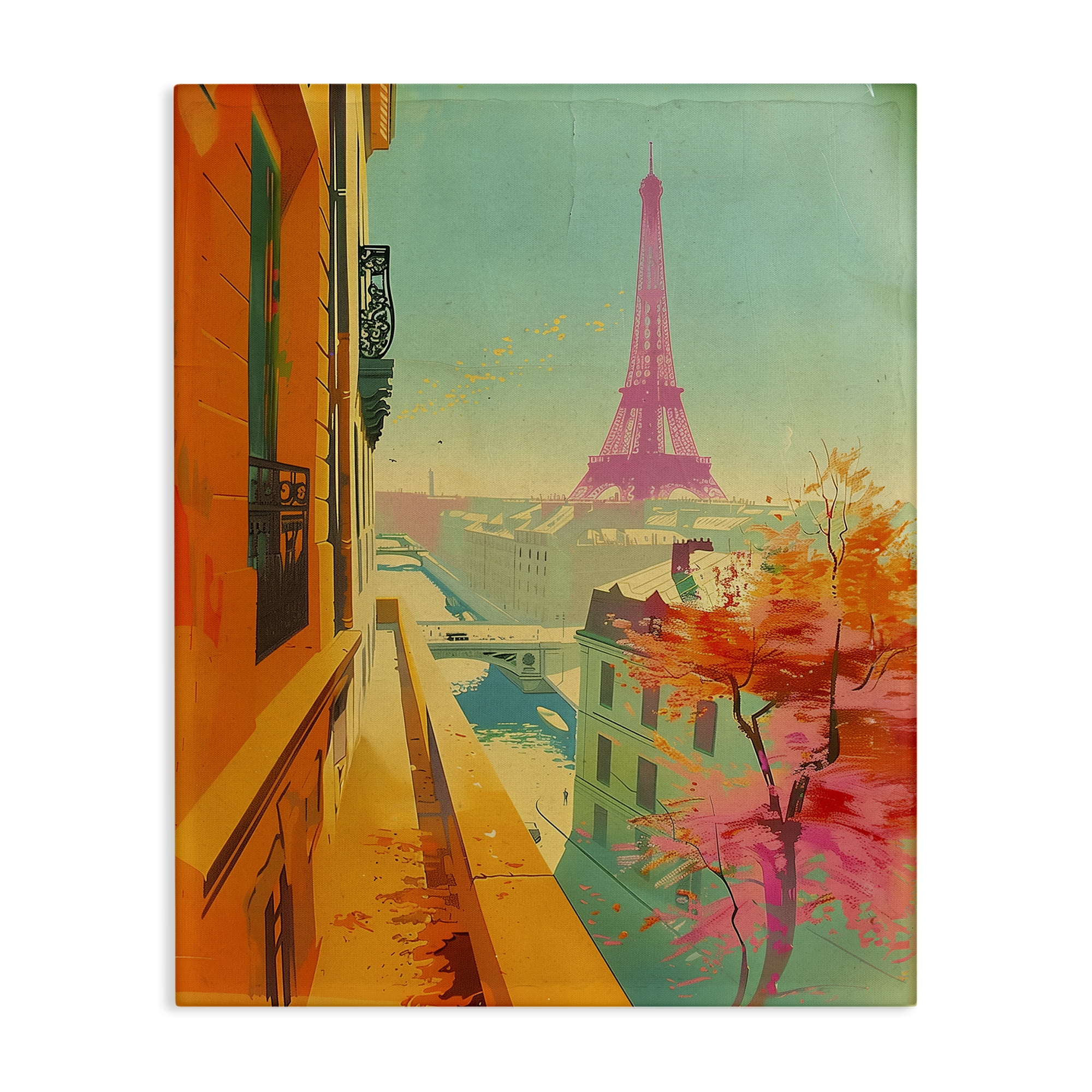 Stupell Industries Modern Eiffel Tower Town & City Painting Gallery Wrapped Canvas Art Print Wall Art, 24 x 30