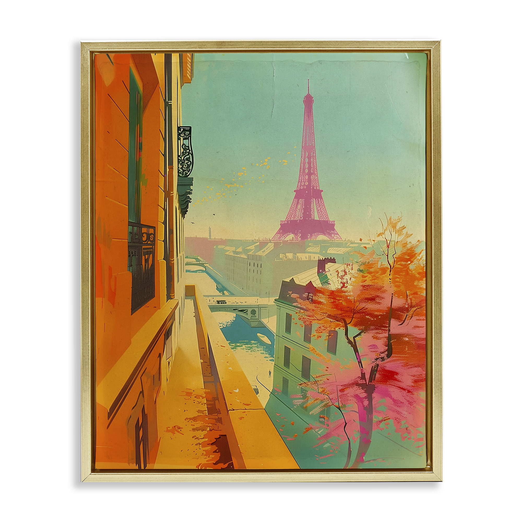 Stupell Industries Modern Eiffel Tower Town & City Painting Gold Floater Framed Art Print Wall Art, 17 x 21
