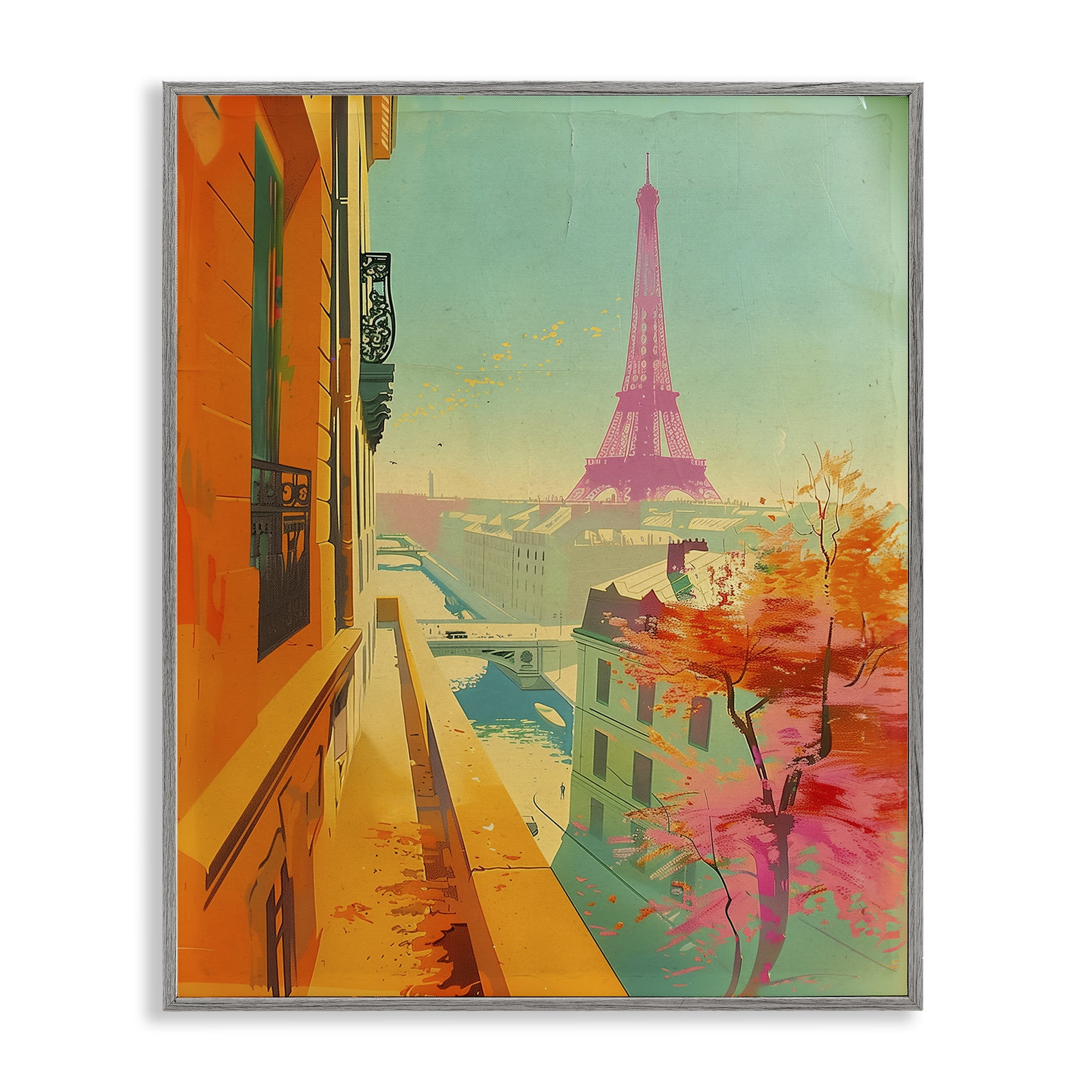 Stupell Industries Modern Eiffel Tower Town & City Painting Gray Framed Art Print Wall Art, 11 x 14