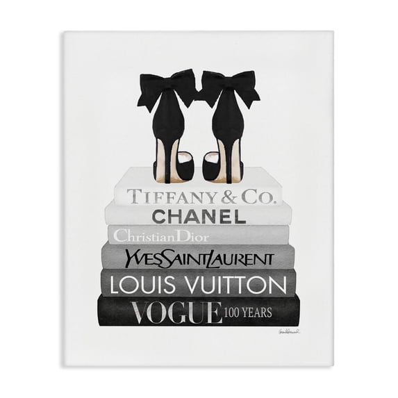 Stupell Industries Modern Elegant Black Bow Heels Fashion Glam Bookstack Canvas Art, 24 x 30, by Amanda Greenwood