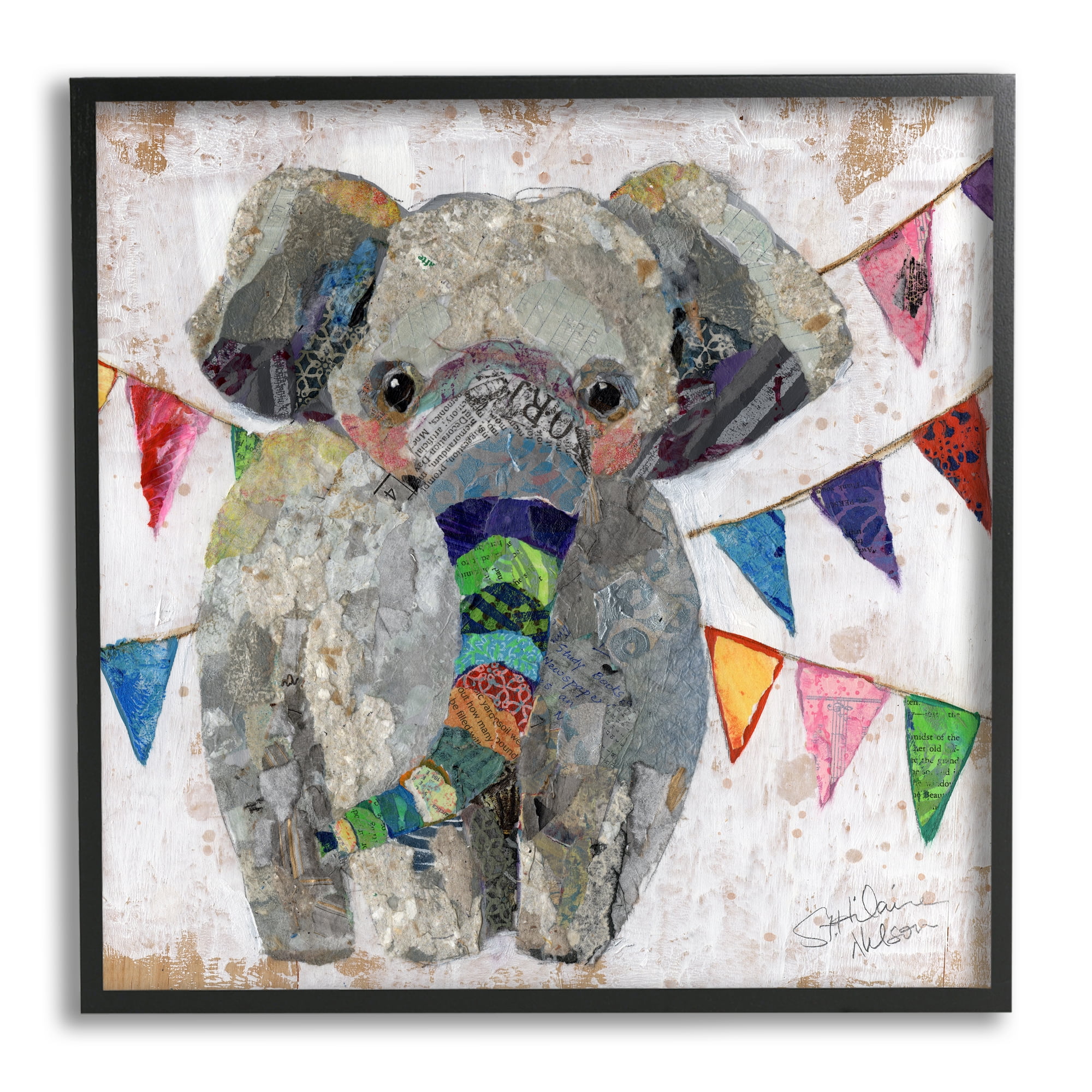 Stupell Industries Modern Elephant Painting Animals & Insects Painting Black Framed Art Print Wall Art, 12 x 12