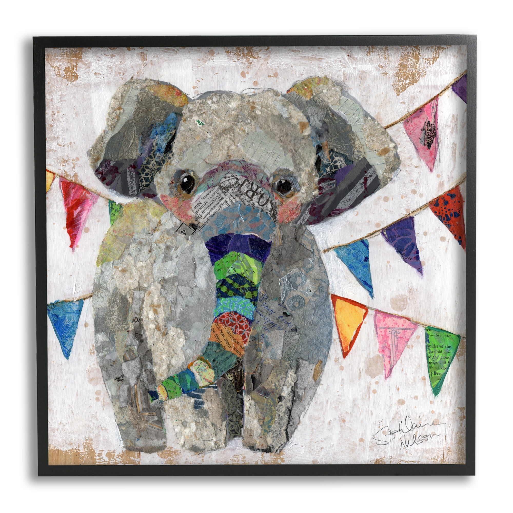 Stupell Industries Modern Elephant Painting Animals & Insects Painting Black Framed Art Print Wall Art, 17 x 17