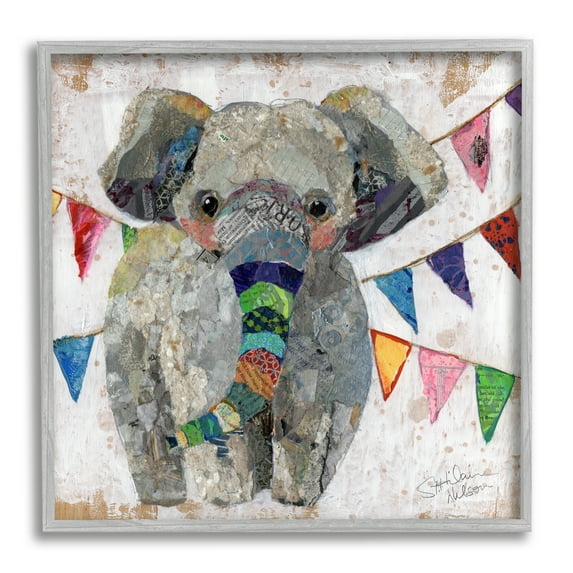 Stupell Industries Modern Elephant Painting Animals & Insects Painting Gray Framed Art Print Wall Art, 12 x 12