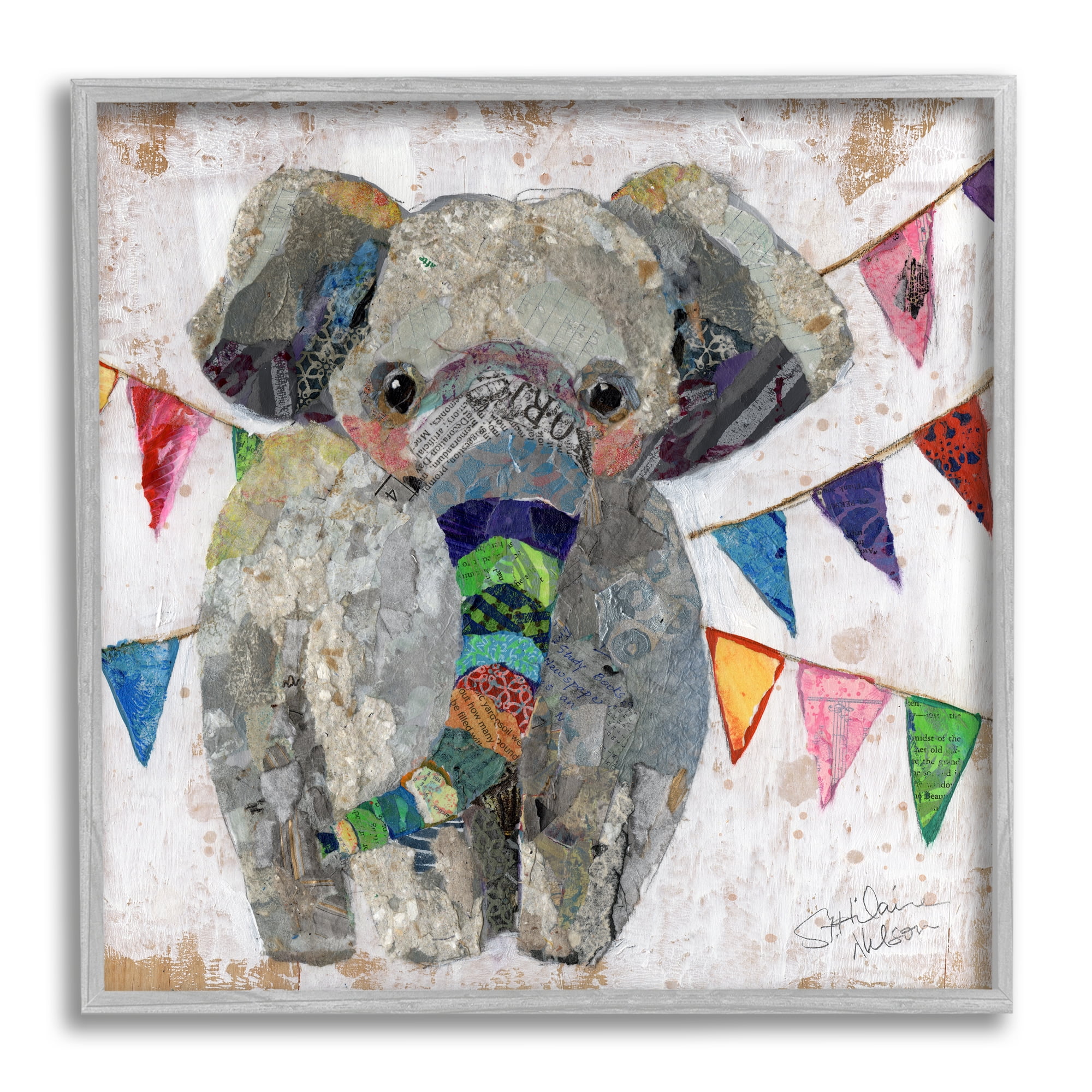 Stupell Industries Modern Elephant Painting Animals & Insects Painting Gray Framed Art Print Wall Art, 17 x 17