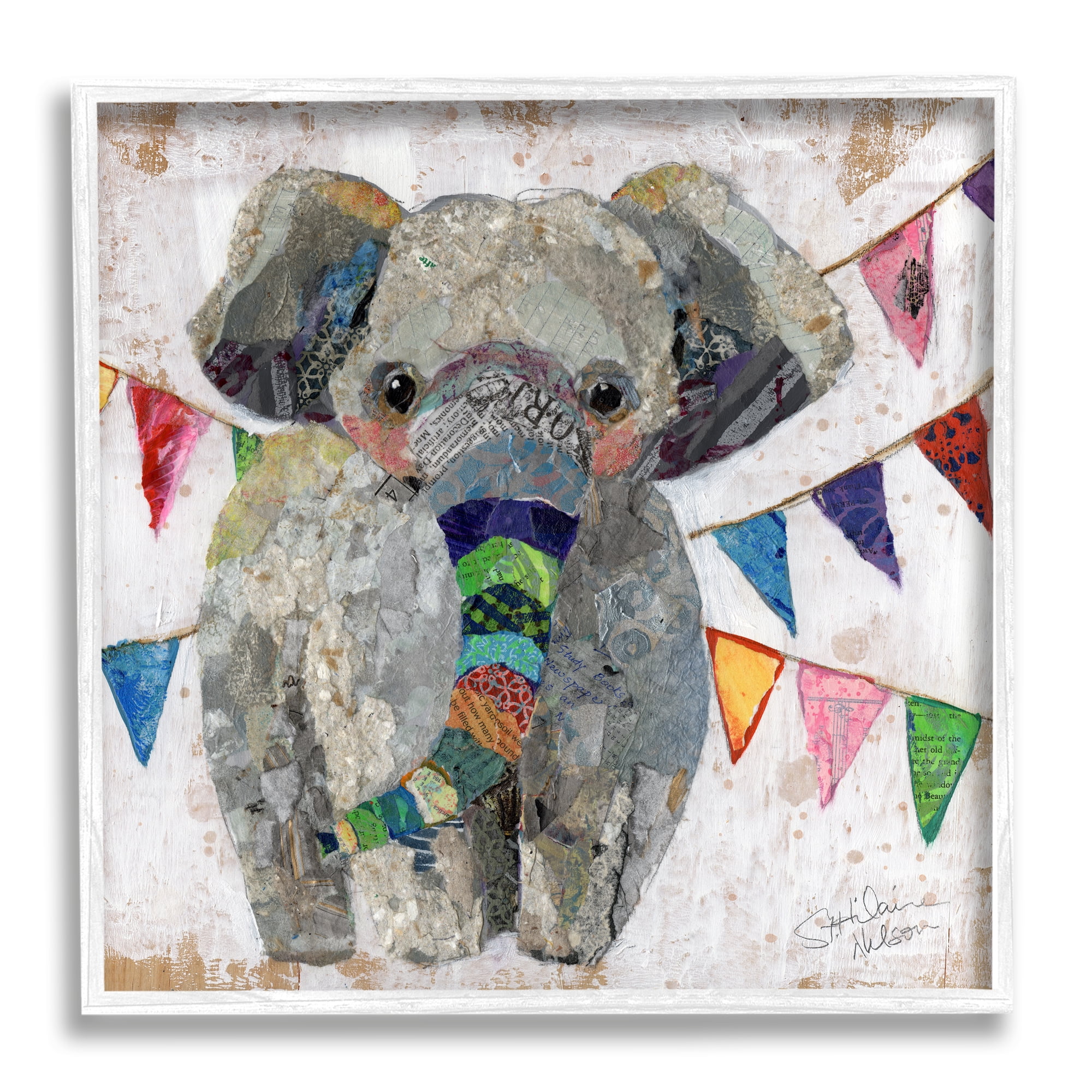Stupell Industries Modern Elephant Painting Animals & Insects Painting White Framed Art Print Wall Art, 12 x 12