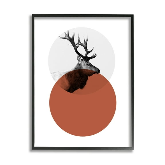 Stupell Industries Modern Elk Portrait Bold Red Terracotta Layered Circle Animals & Insects Photography Black Framed Art Print Wall Art, 24 x 30