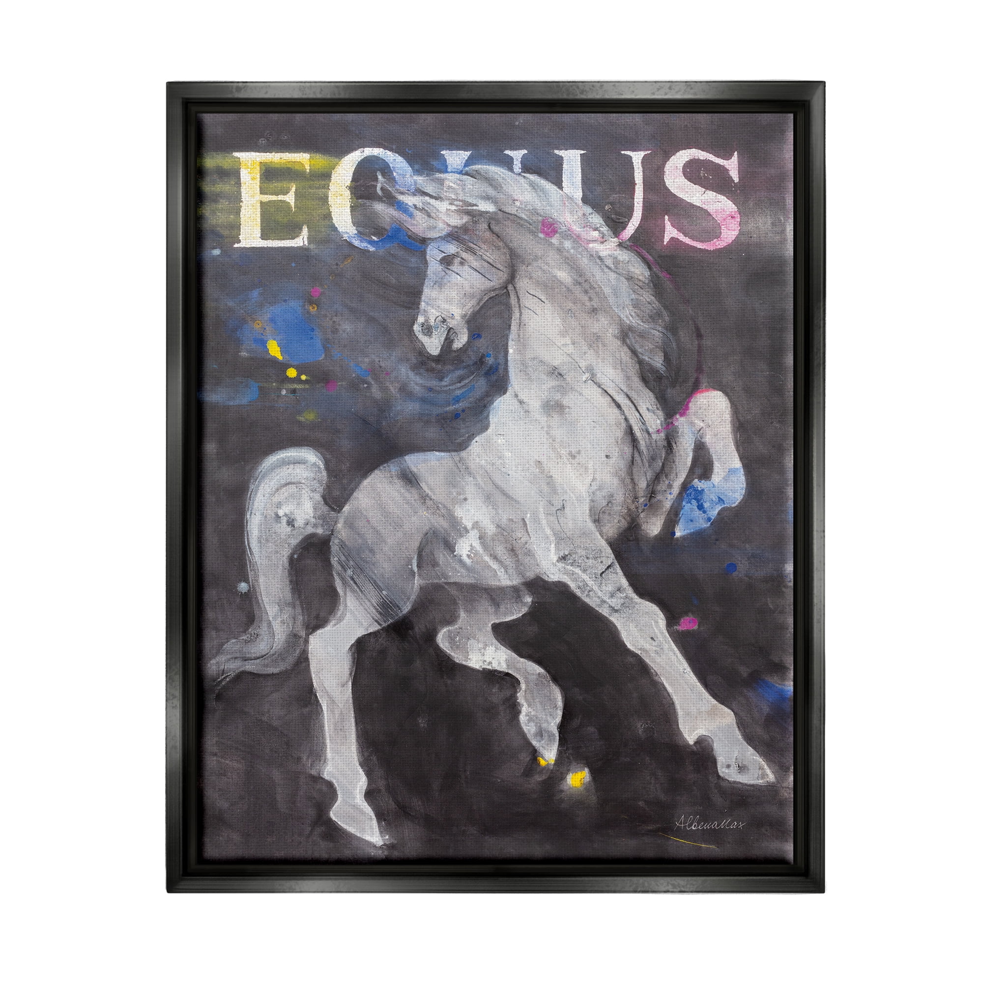 Stupell Industries Modern Equus Stallion Animals & Insects Painting Black Floater Framed Art Print Wall Art, 25 x 31