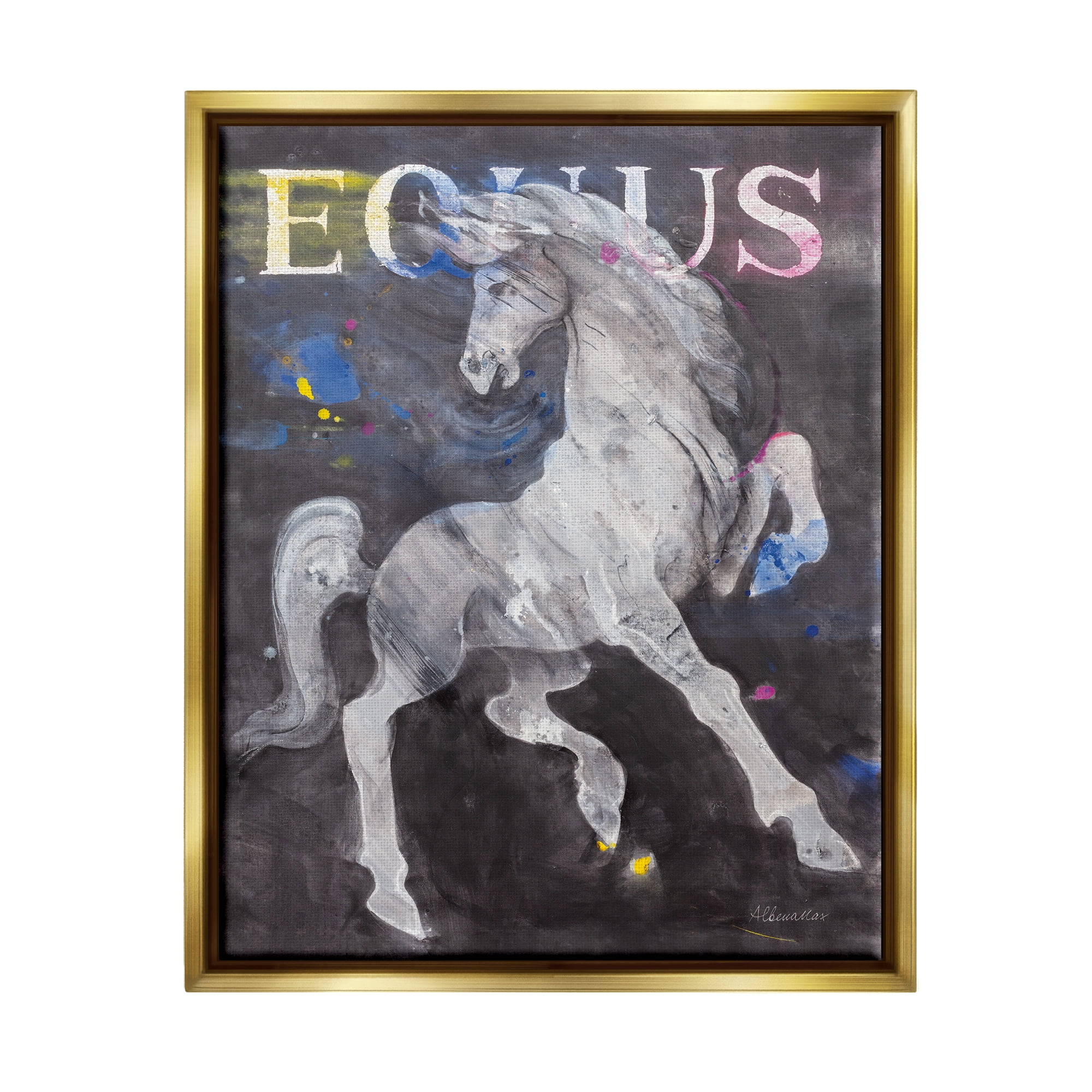 Stupell Industries Modern Equus Stallion Animals & Insects Painting Gold Floater Framed Art Print Wall Art, 25 x 31