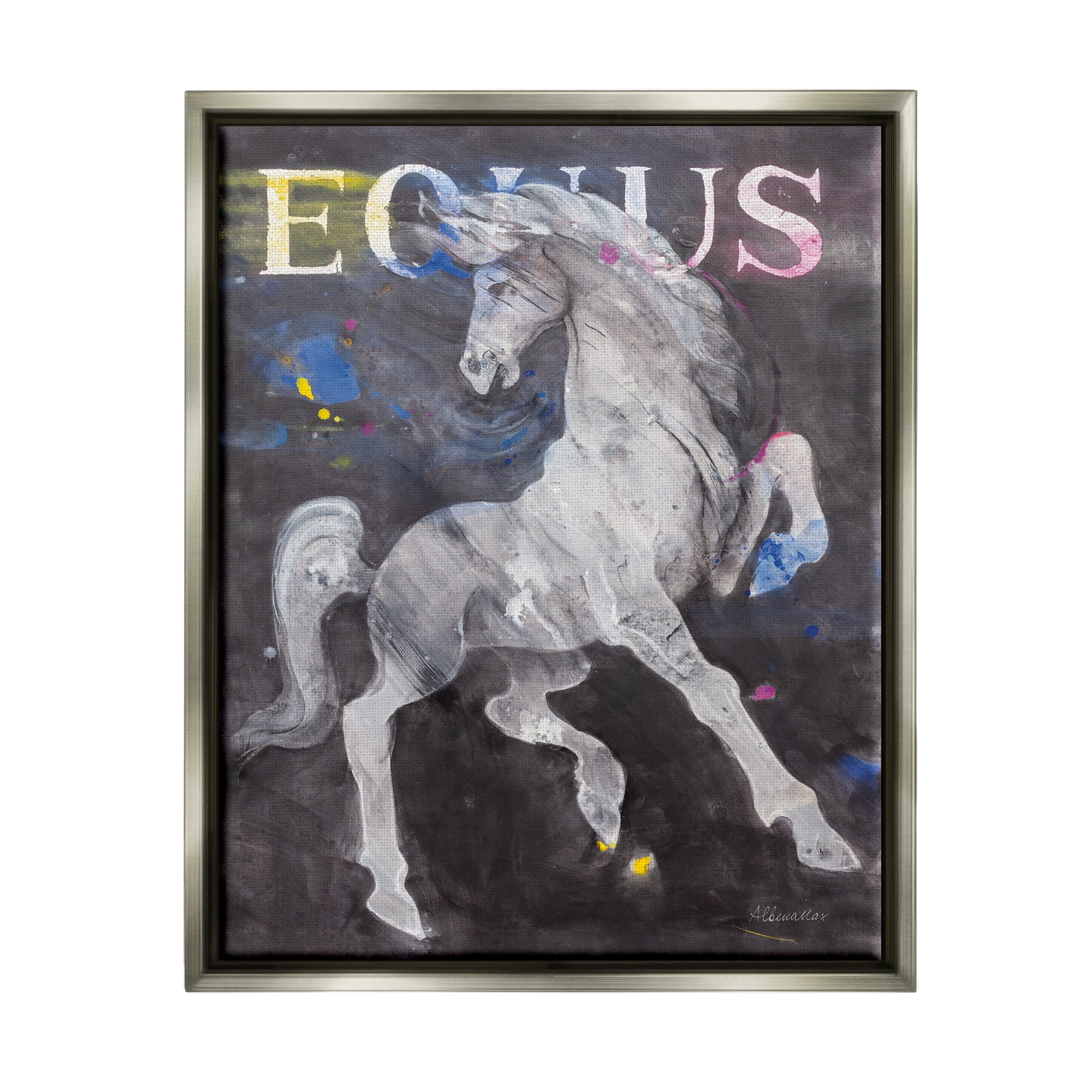 Stupell Industries Modern Equus Stallion Animals & Insects Painting Gray Floater Framed Art Print Wall Art, 17 x 21