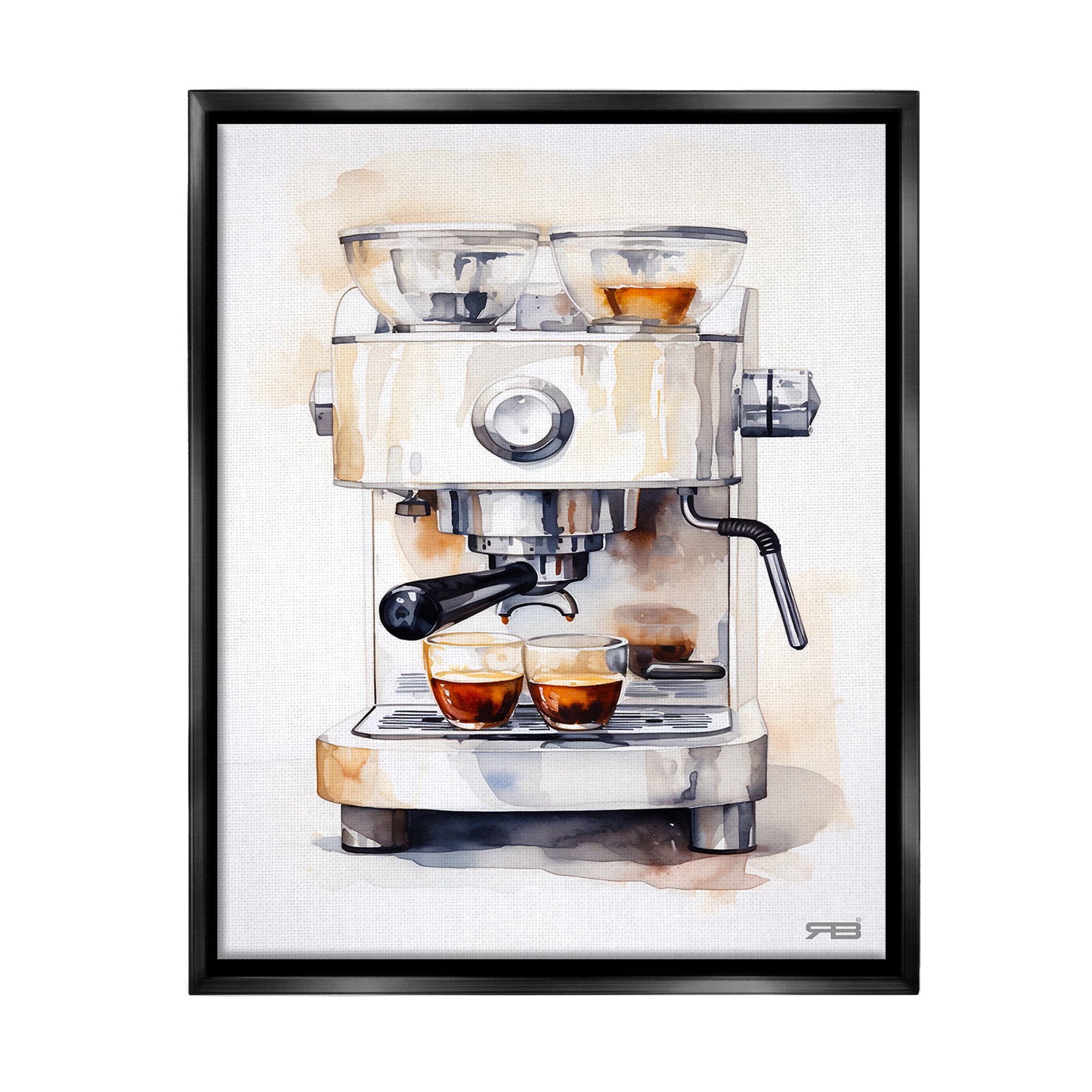 Stupell Industries Modern Espresso Machine Food & Beverage Painting Black Floater Framed Canvas Art Print Wall Art, 25 x 31