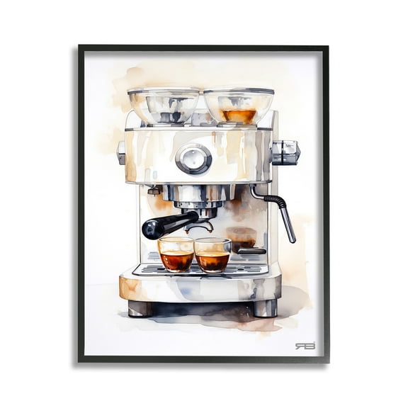 Stupell Industries Modern Espresso Machine Food & Beverage Painting Black Framed Art Print Wall Art, 11 x 14