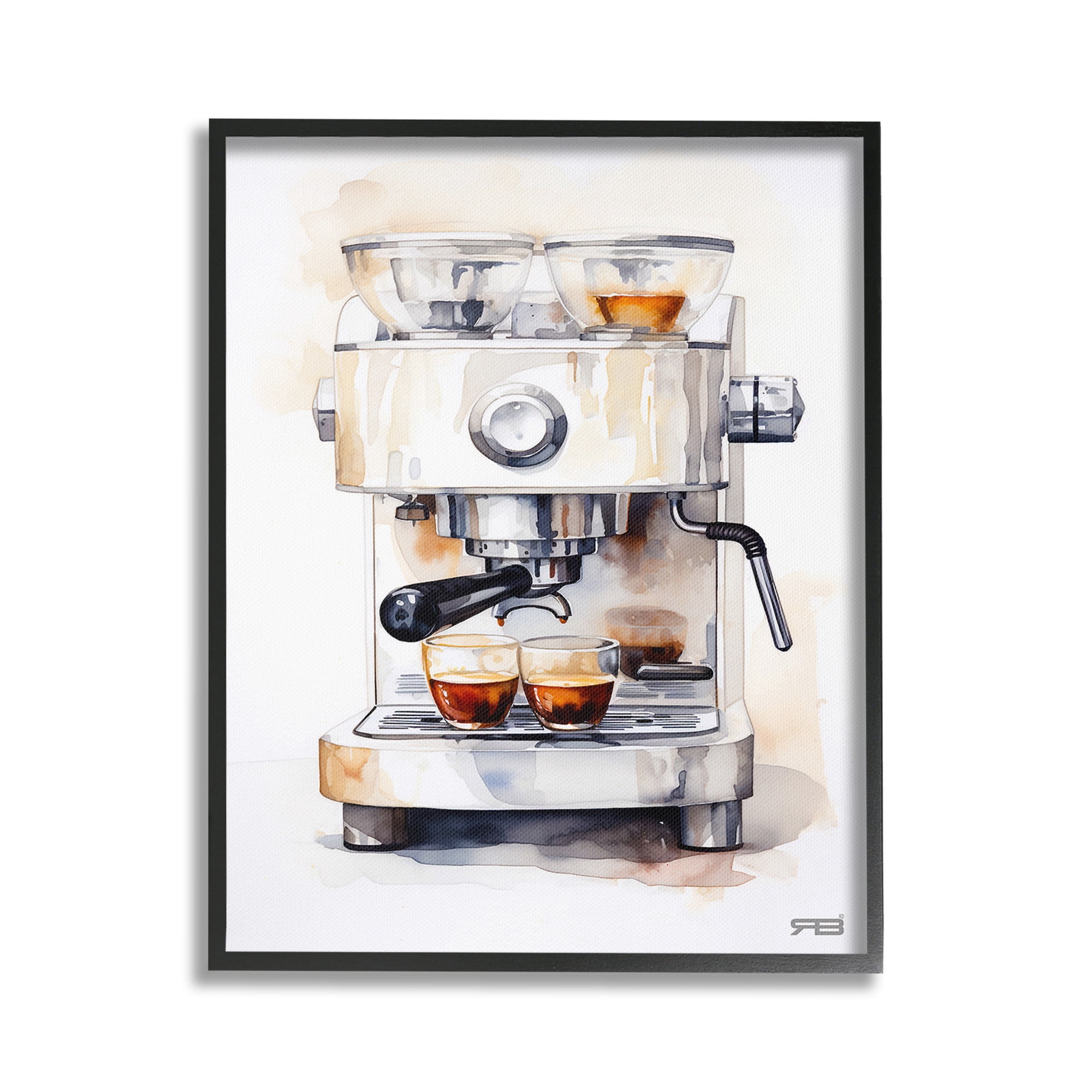 Stupell Industries Modern Espresso Machine Food & Beverage Painting Black Framed Art Print Wall Art, 16 x 20