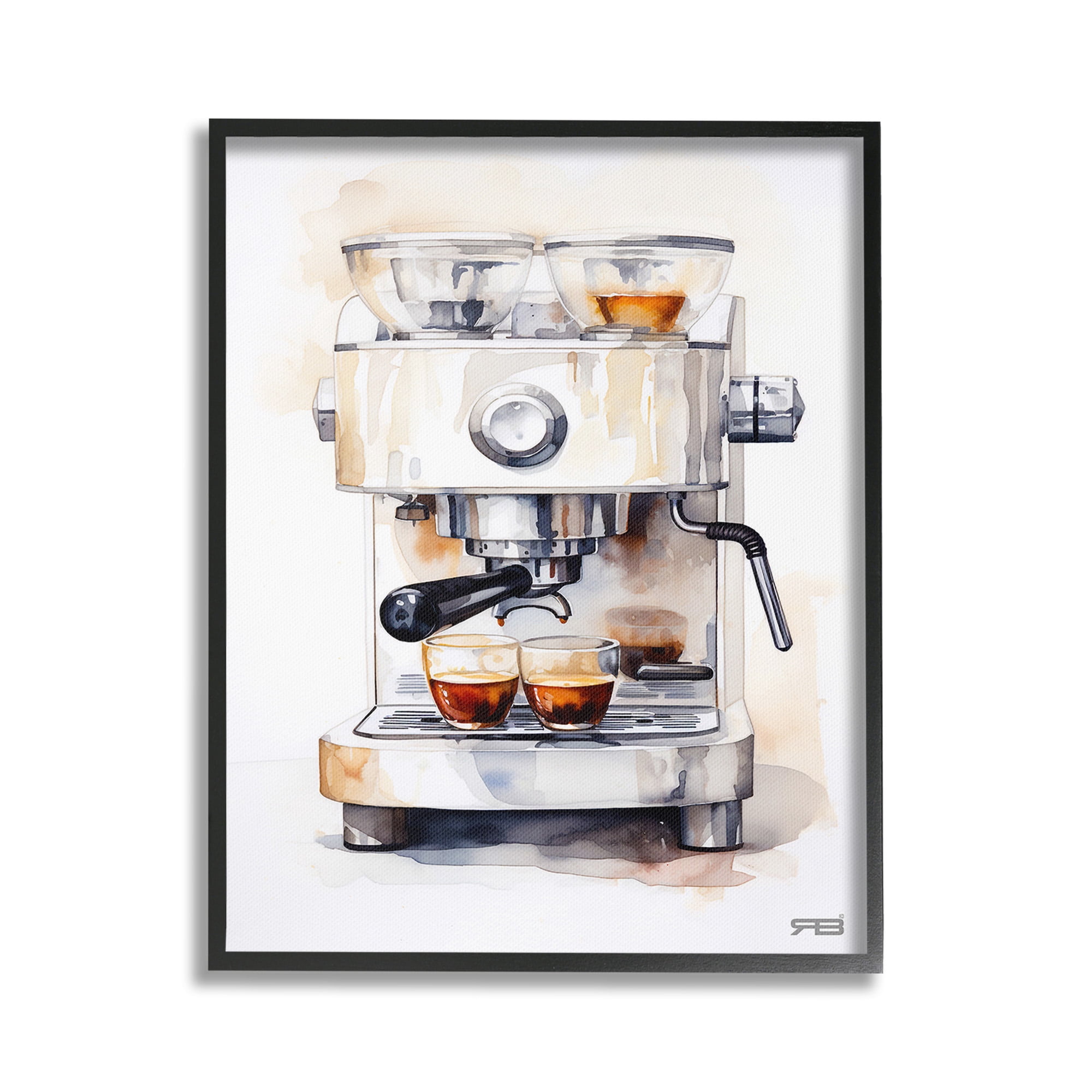 Stupell Industries Modern Espresso Machine Food & Beverage Painting Black Framed Art Print Wall Art, 24 x 30