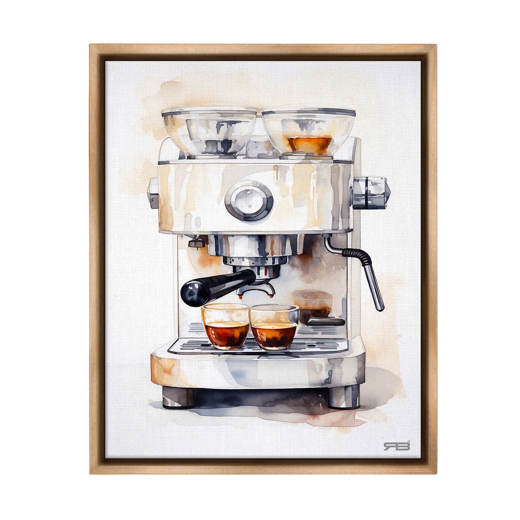 Stupell Industries Modern Espresso Machine Food & Beverage Painting Brown Floater Framed Canvas Art Print Wall Art, 17 x 21