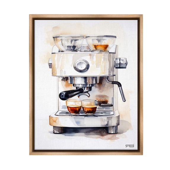 Stupell Industries Modern Espresso Machine Food & Beverage Painting Brown Floater Framed Canvas Art Print Wall Art, 17 x 21
