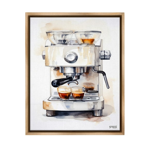 Stupell Industries Modern Espresso Machine Food & Beverage Painting Brown Floater Framed Canvas Art Print Wall Art, 25 x 31