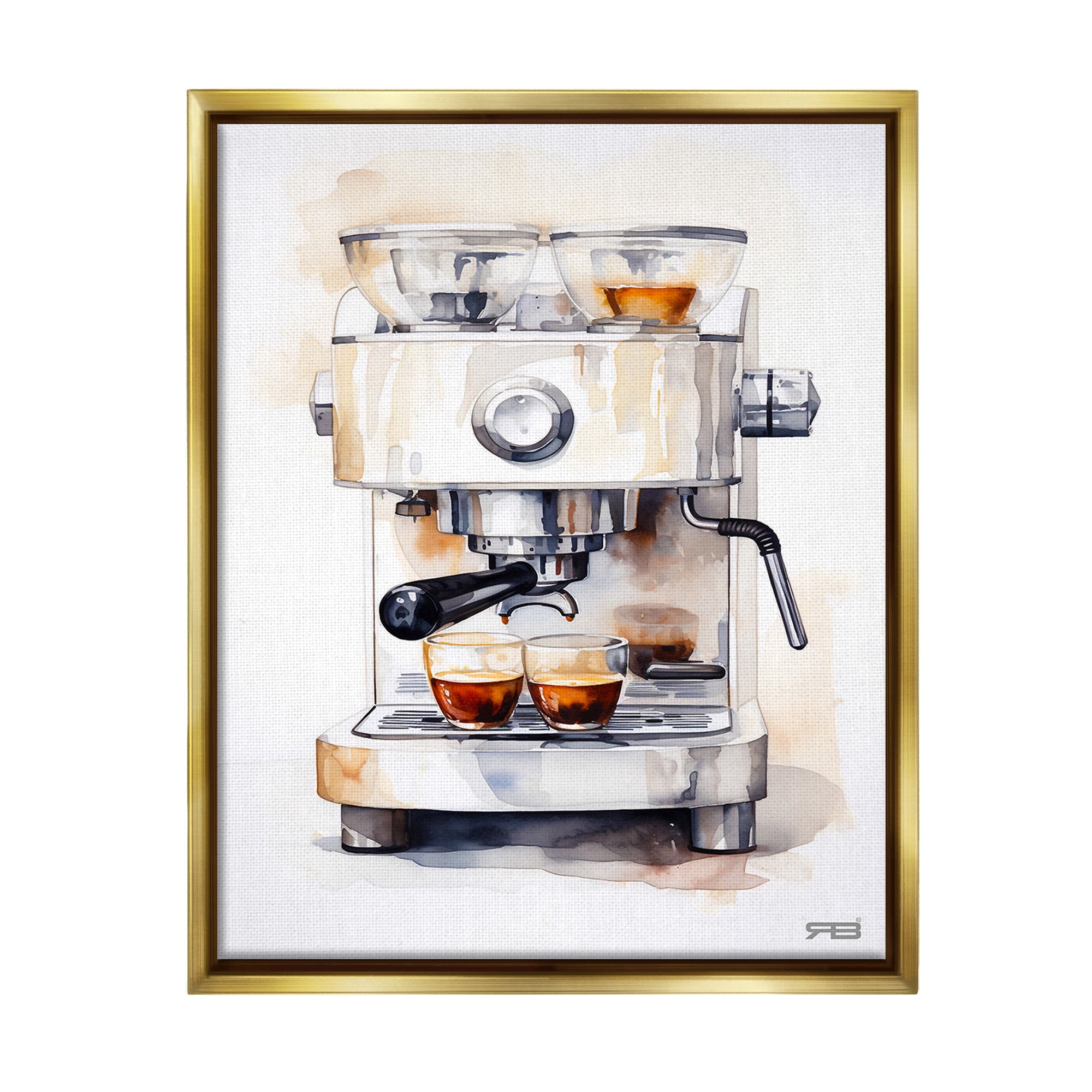 Stupell Industries Modern Espresso Machine Food & Beverage Painting Gold Floater Framed Canvas Art Print Wall Art, 25 x 31