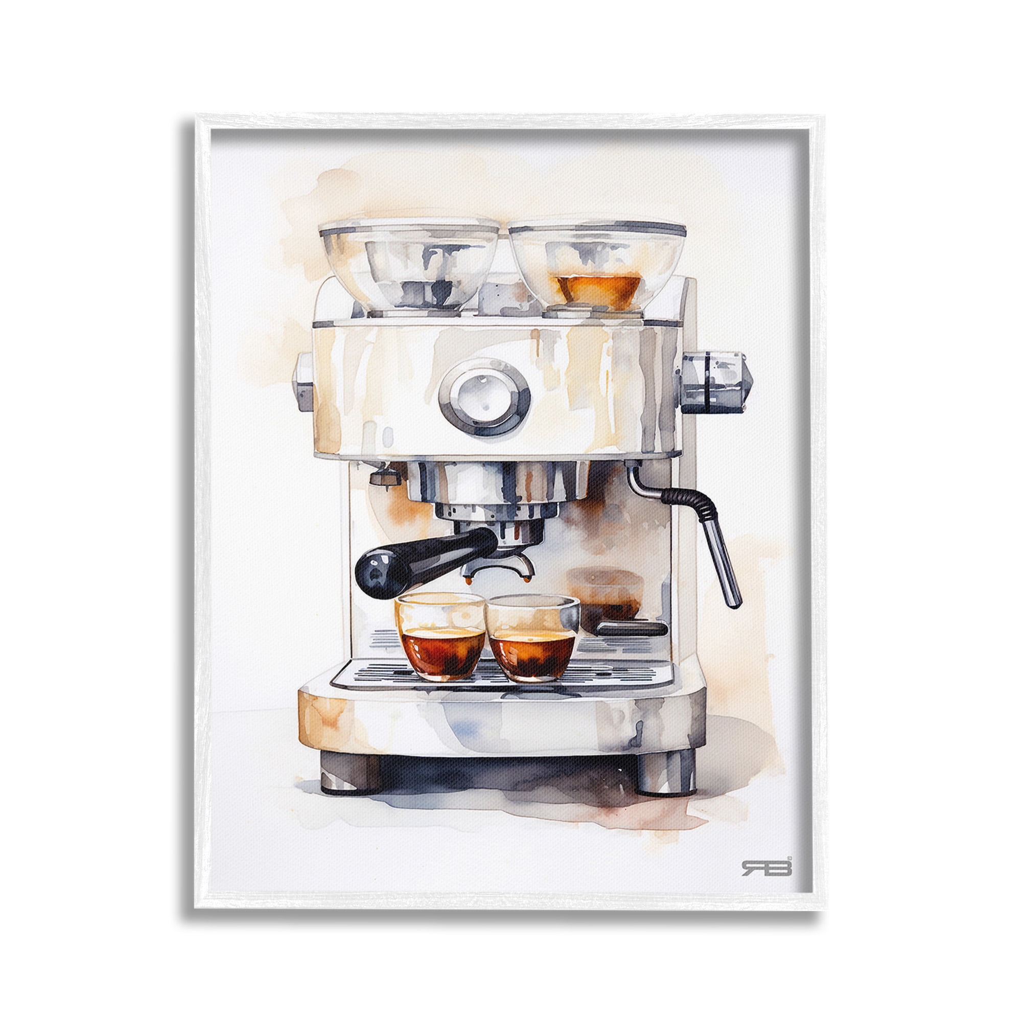 Stupell Industries Modern Espresso Machine Food & Beverage Painting White Framed Art Print Wall Art, 16 x 20