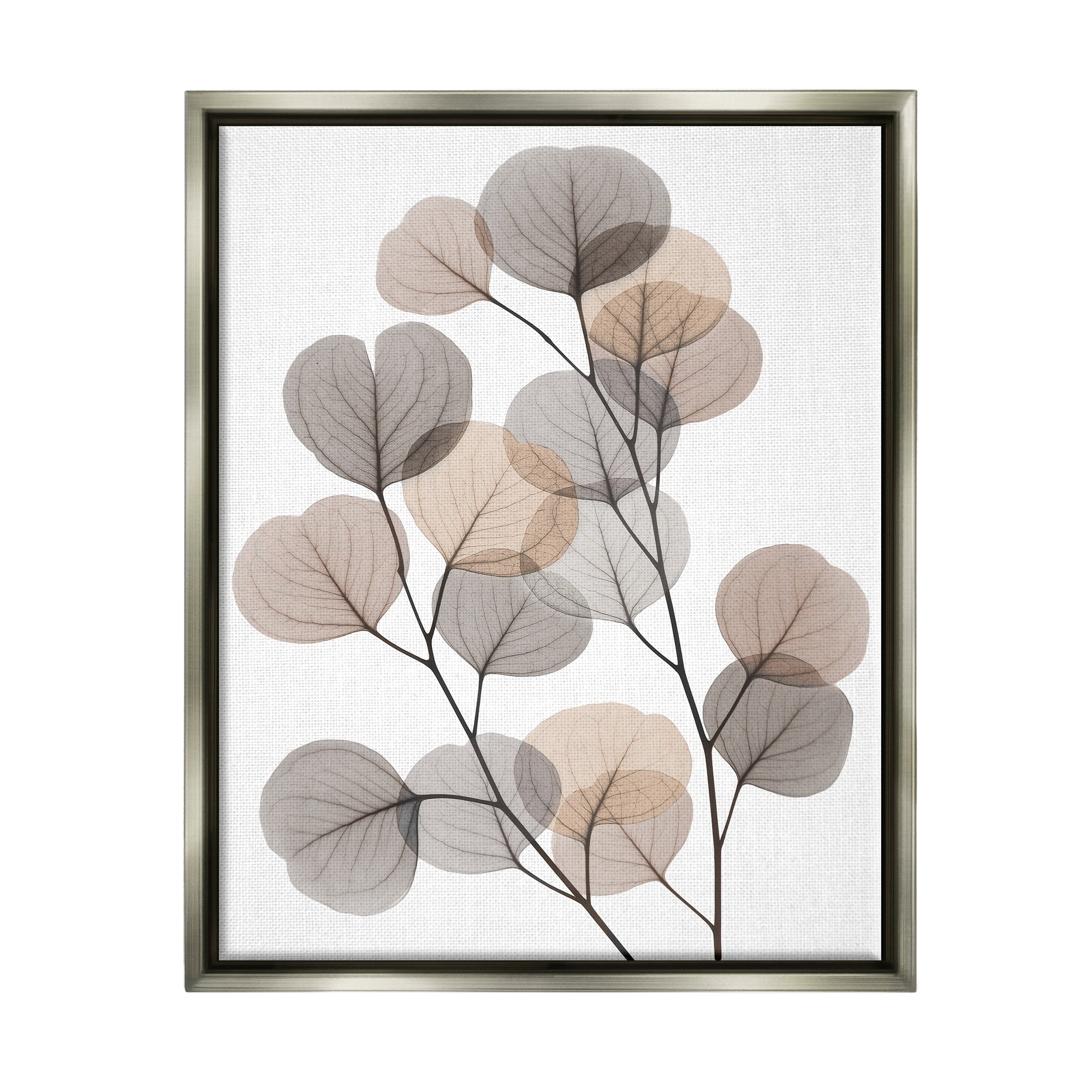 Stupell Industries Modern Eucalyptus Leaf Stems Translucent Brown Grey Leaves Luster Gray Framed Floating Canvas Wall Art, 16x20, by Albert Koetsier