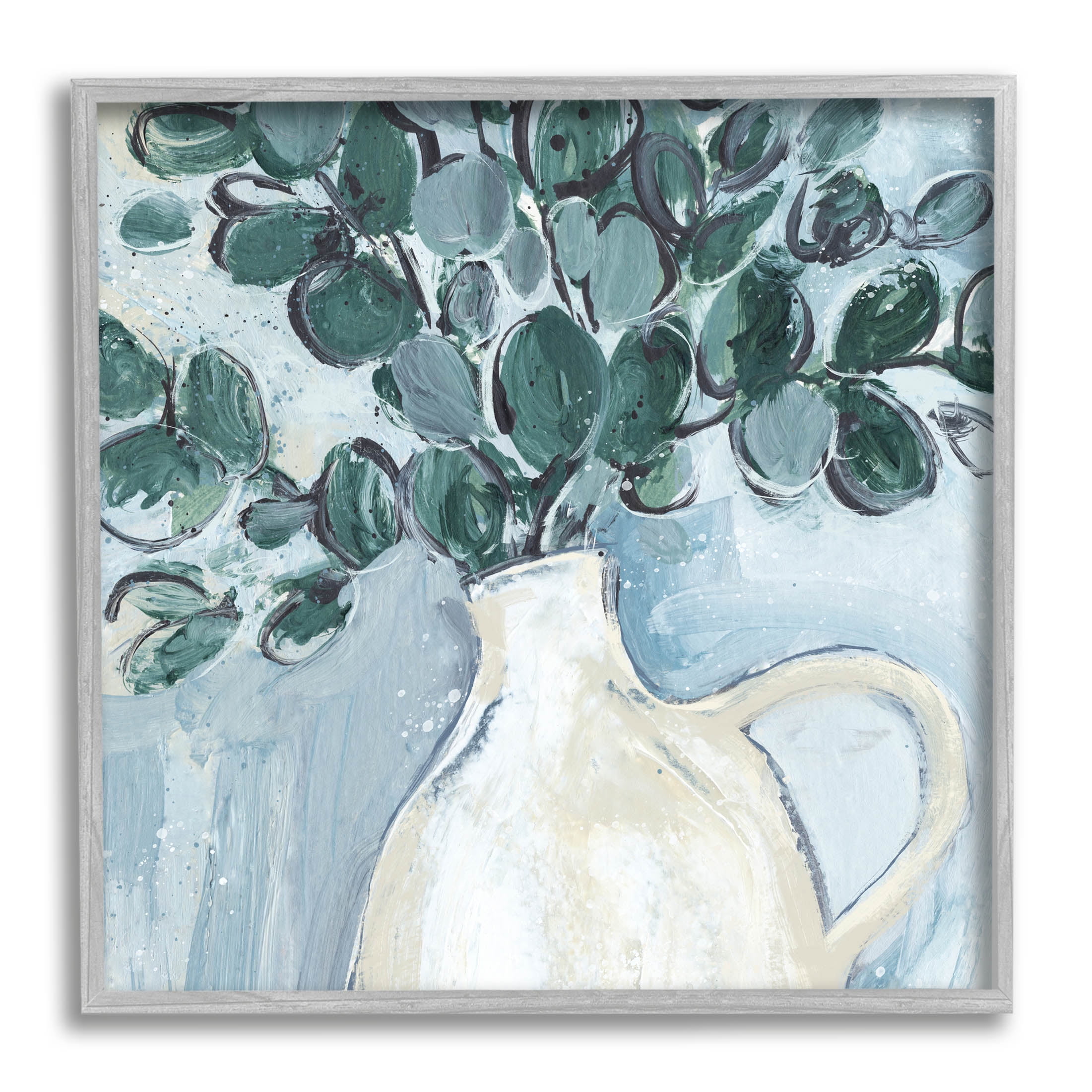 Stupell Industries Modern Eucalyptus Plant Leaves Jug Vase Painting Gray Framed Art Print Wall Art, Design by Annie Warren
