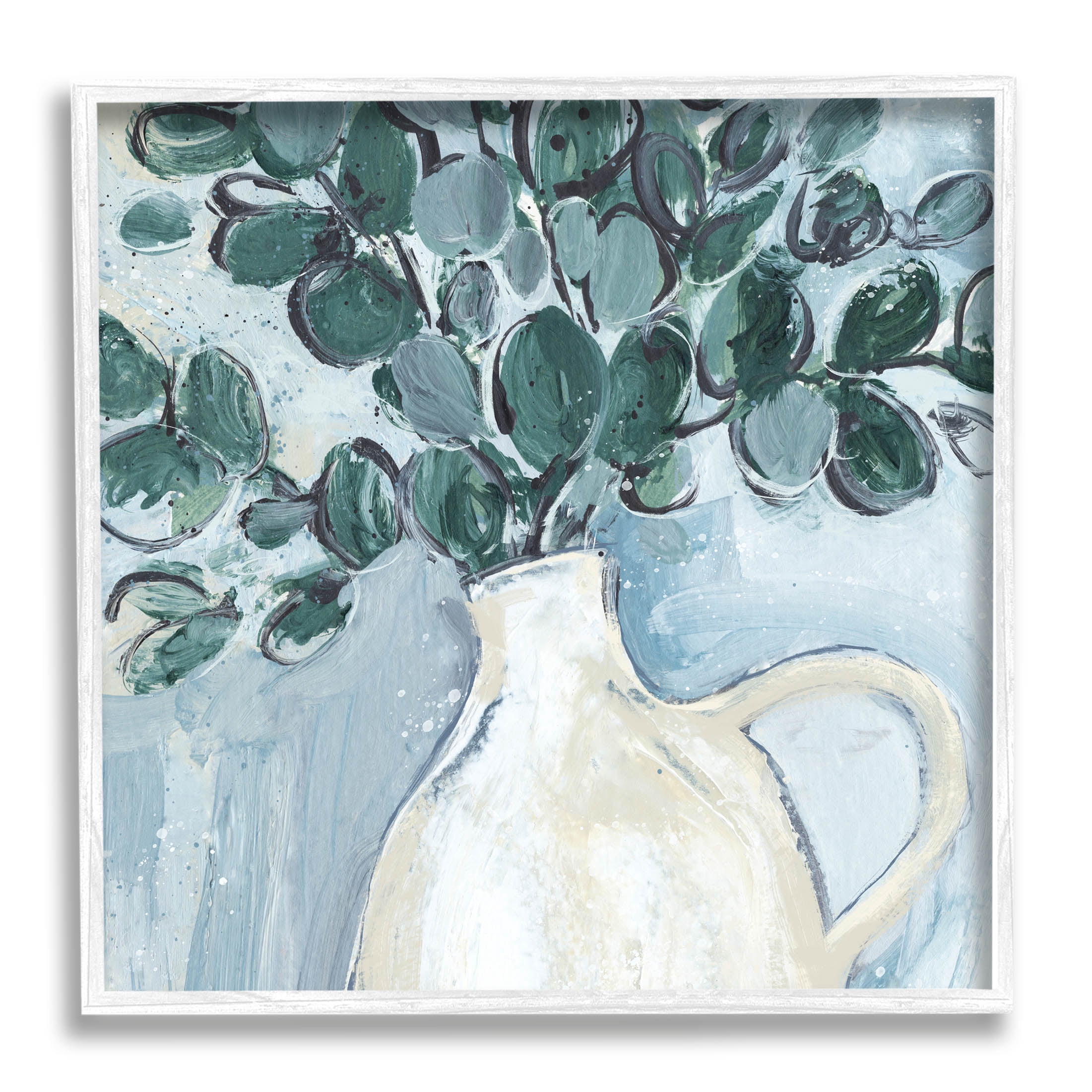 Stupell Industries Modern Eucalyptus Plant Leaves Jug Vase Painting White Framed Art Print Wall Art, Design by Annie Warren