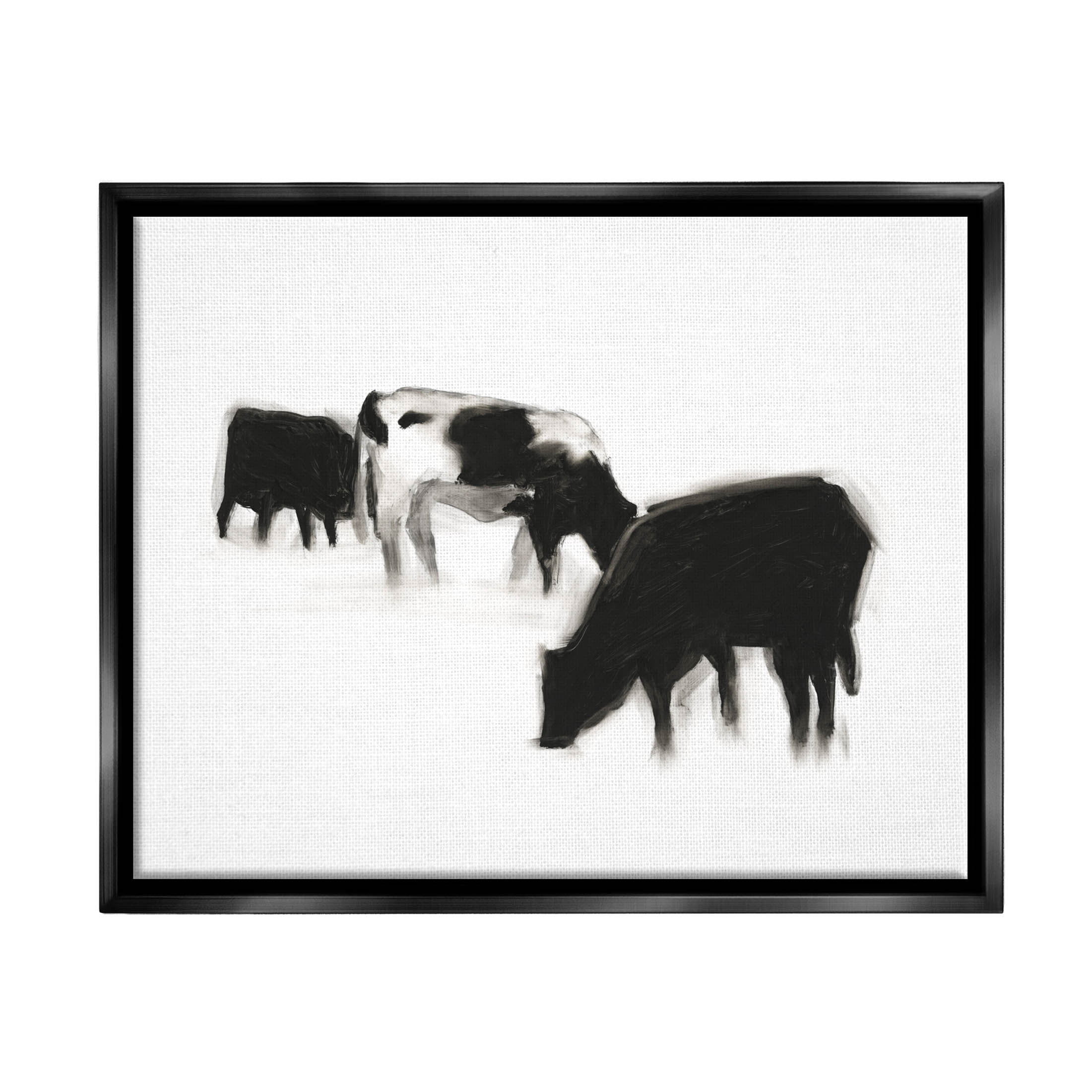 Stupell Industries Modern Farm Cow Silhouettes Graphic Art Jet Black Floating Framed Canvas Print Wall Art, Design by Ethan Harper
